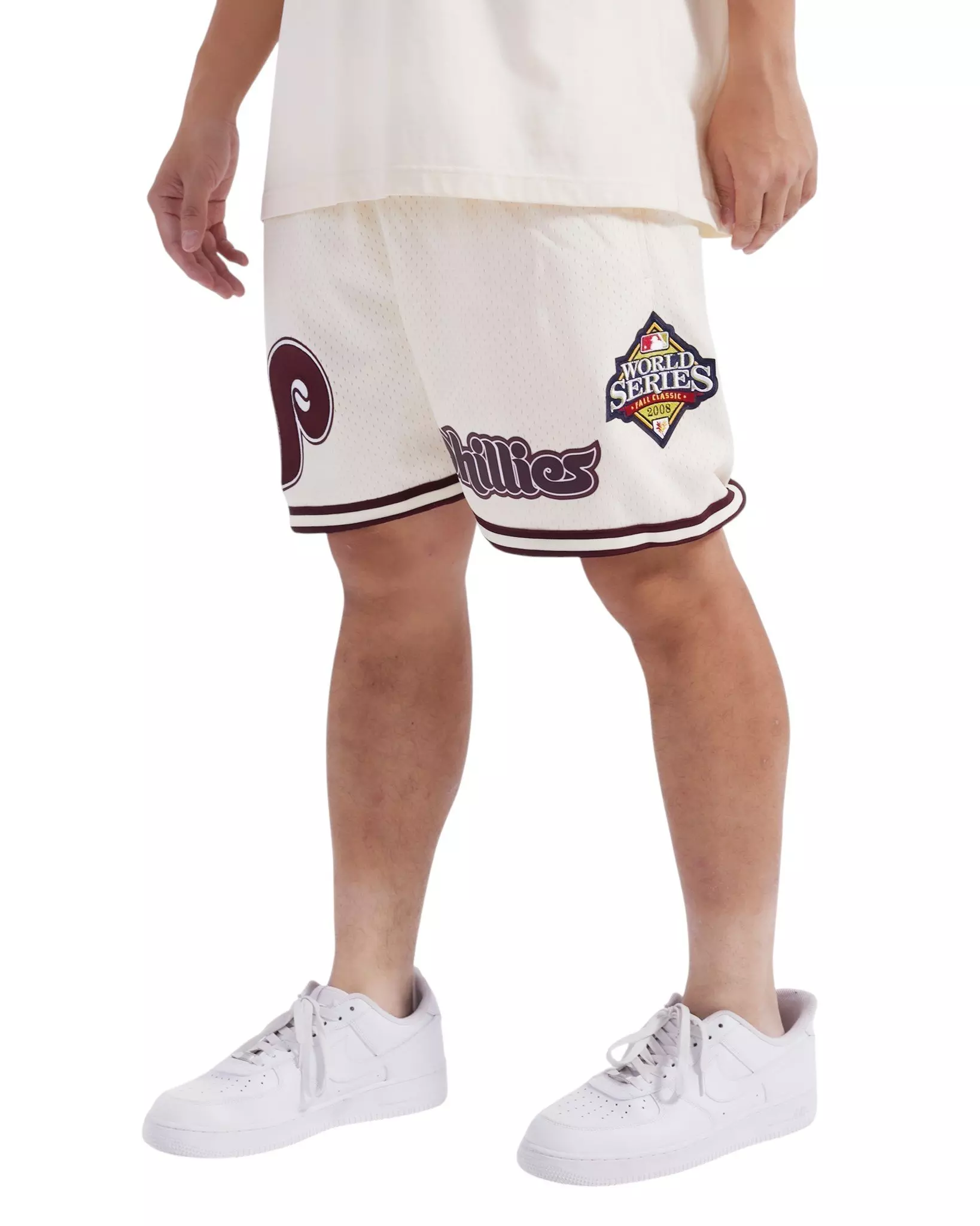 Pro Standard Men's MLB Philadelphia Phillies Retro Logo Mesh Short - Eggshell/Wine - EGGSHELL/WINE