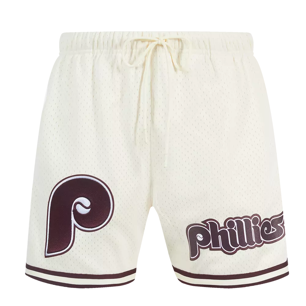 Pro Standard Men's MLB Philadelphia Phillies Retro Logo Mesh Short - Eggshell/Wine - EGGSHELL/WINE