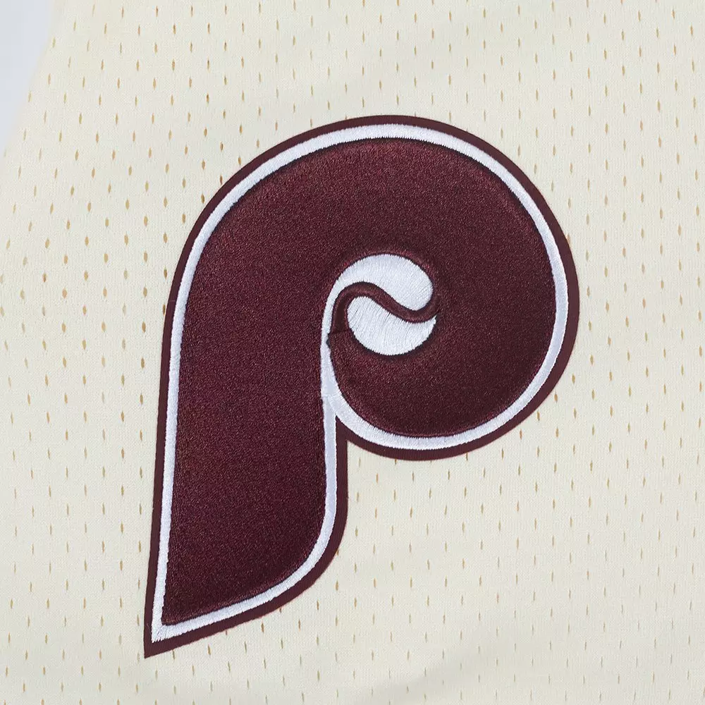 Pro Standard Men's MLB Philadelphia Phillies Retro Logo Mesh Short - Eggshell/Wine - EGGSHELL/WINE