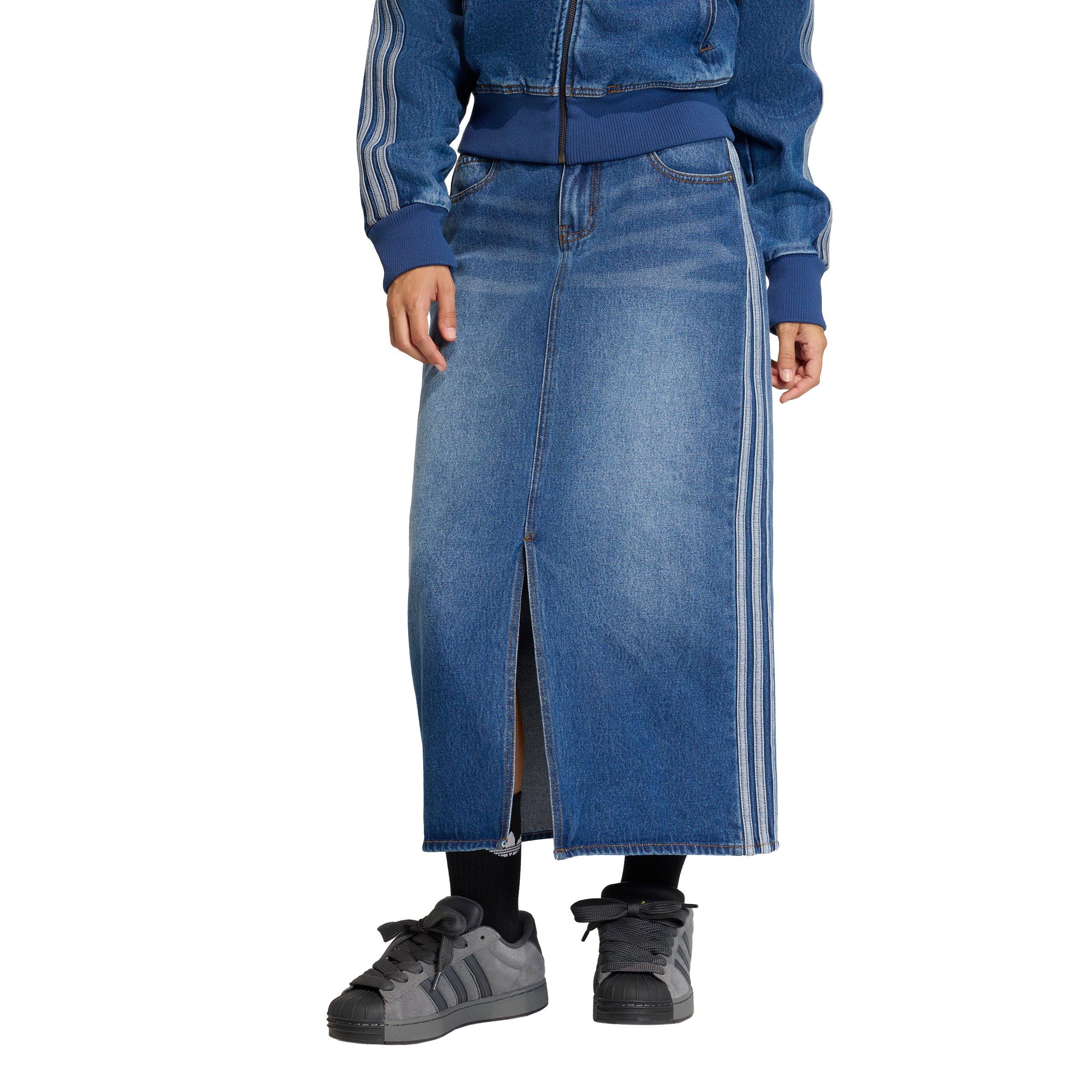 adidas Originals Women's 3 Stripes Medium Blue Wash Denim Pencil Skirt - DENIM Thumbnail View 1