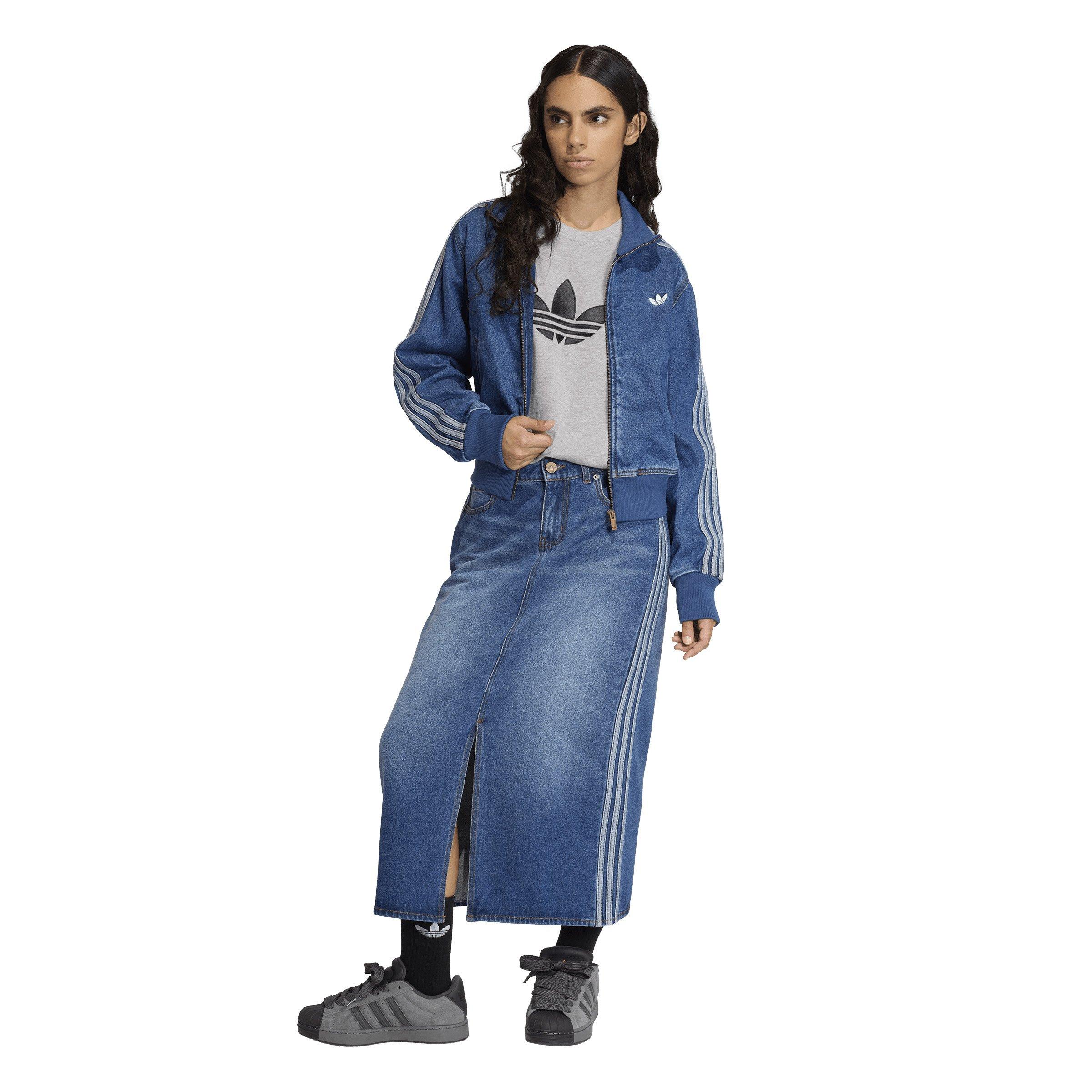 adidas Originals Women's 3 Stripes Medium Blue Wash Denim Pencil Skirt - DENIM Thumbnail View 5