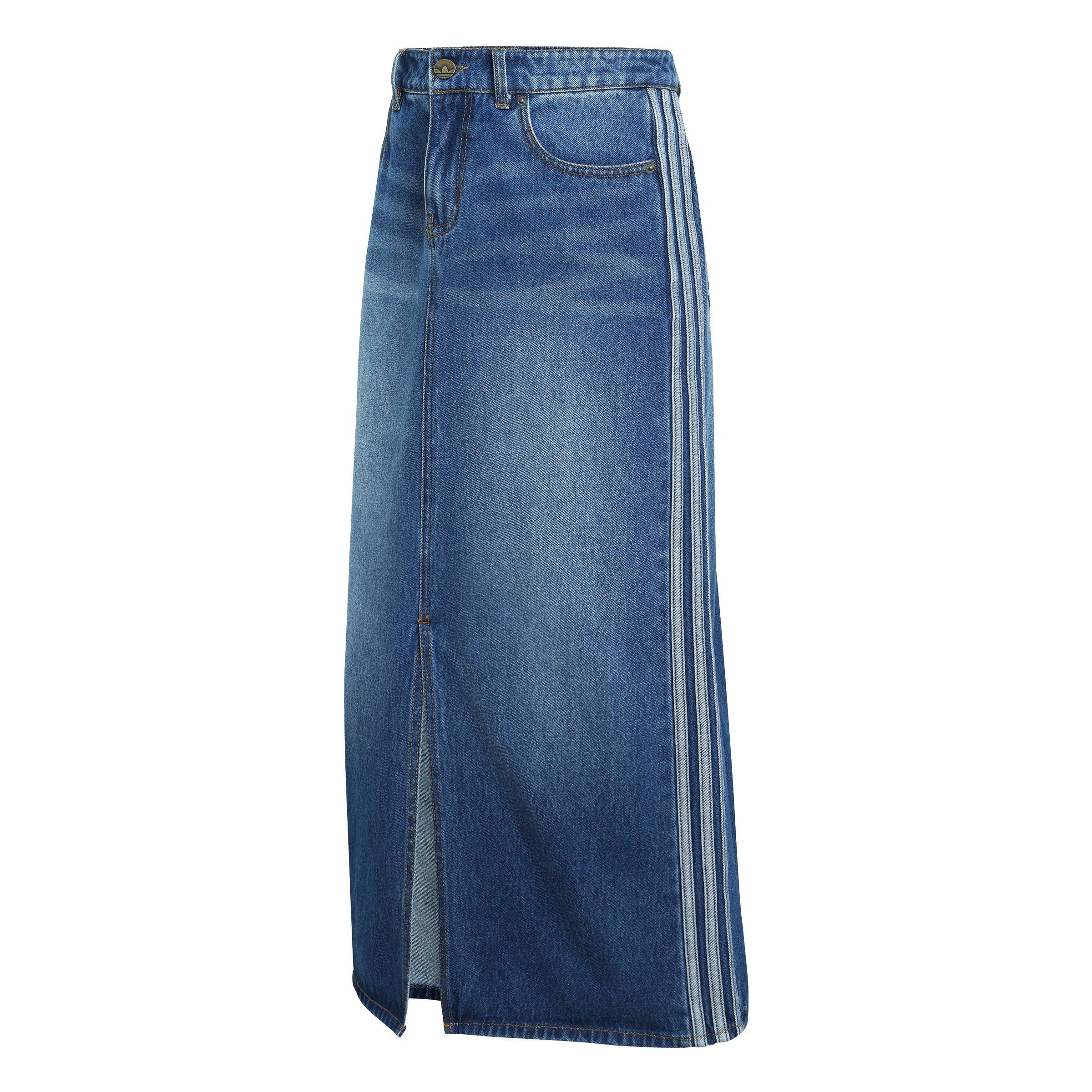 adidas Originals Women's 3 Stripes Medium Blue Wash Denim Pencil Skirt - DENIM Thumbnail View 6