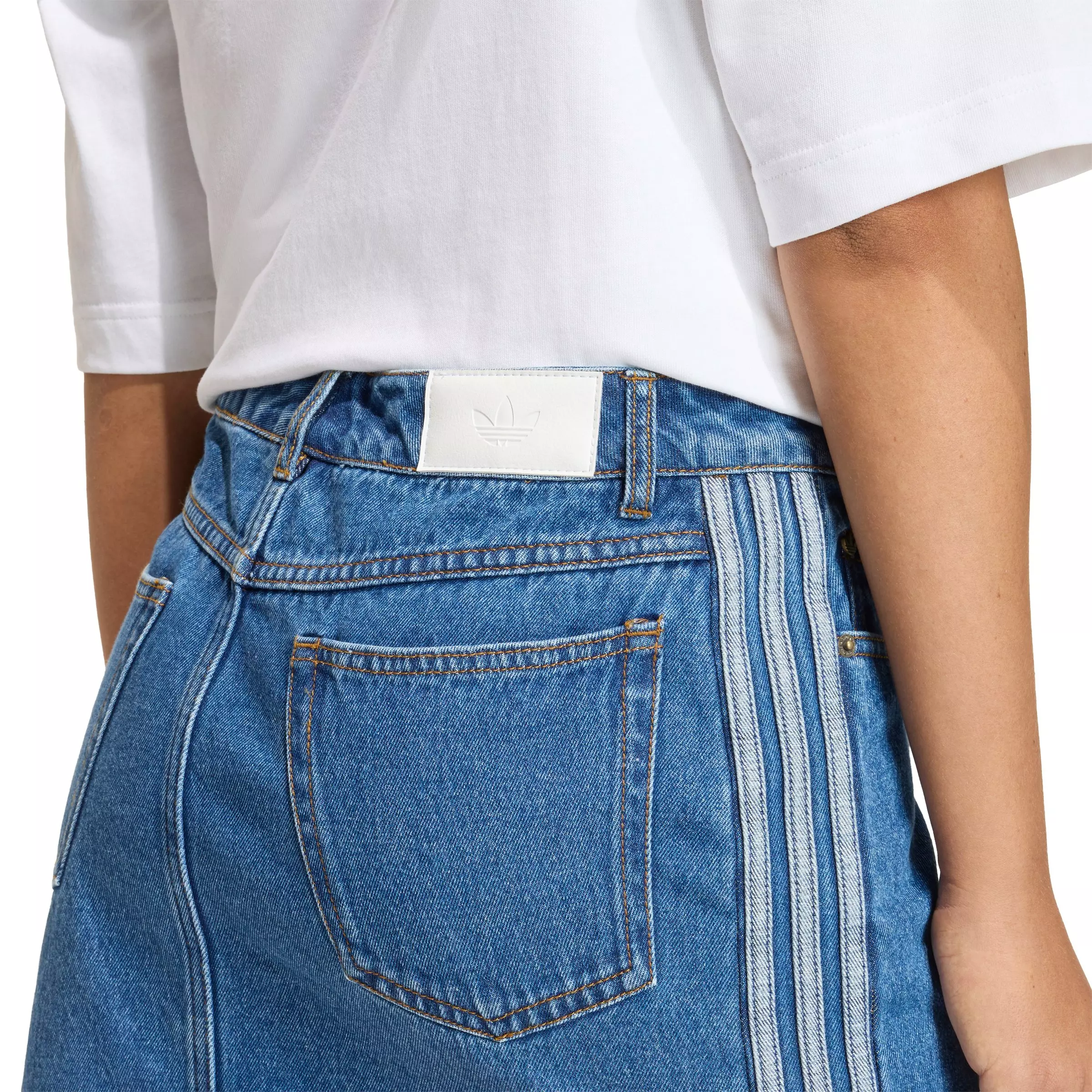 adidas Originals Women's 3 Stripes Medium Blue Wash Denim Skirt - DENIM