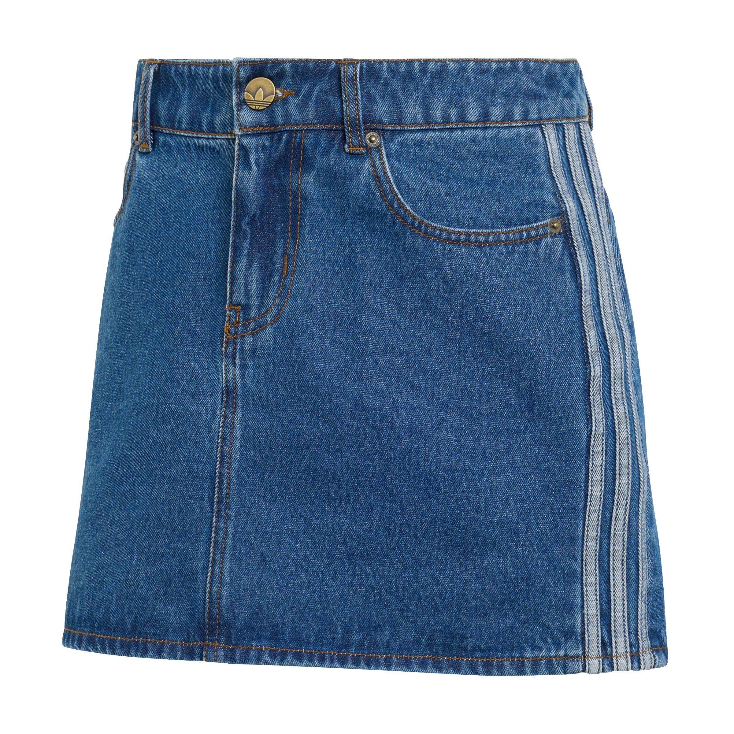 adidas Originals Women's 3 Stripes Medium Blue Wash Denim Skirt - DENIM Thumbnail View 6