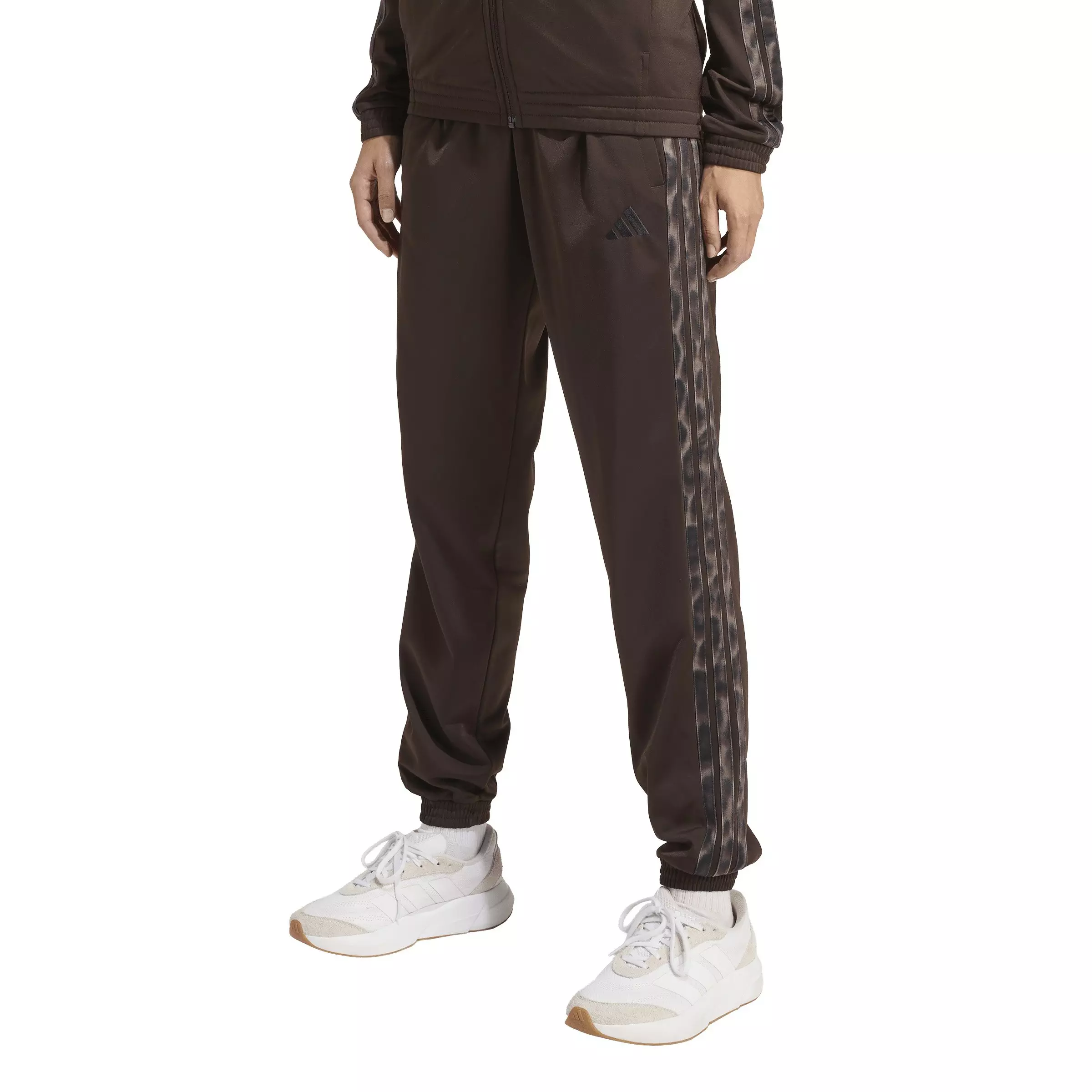 adidas Women's Tricot 3-Stripes Leopard Print Tracksuit Pants - Brown - BROWN