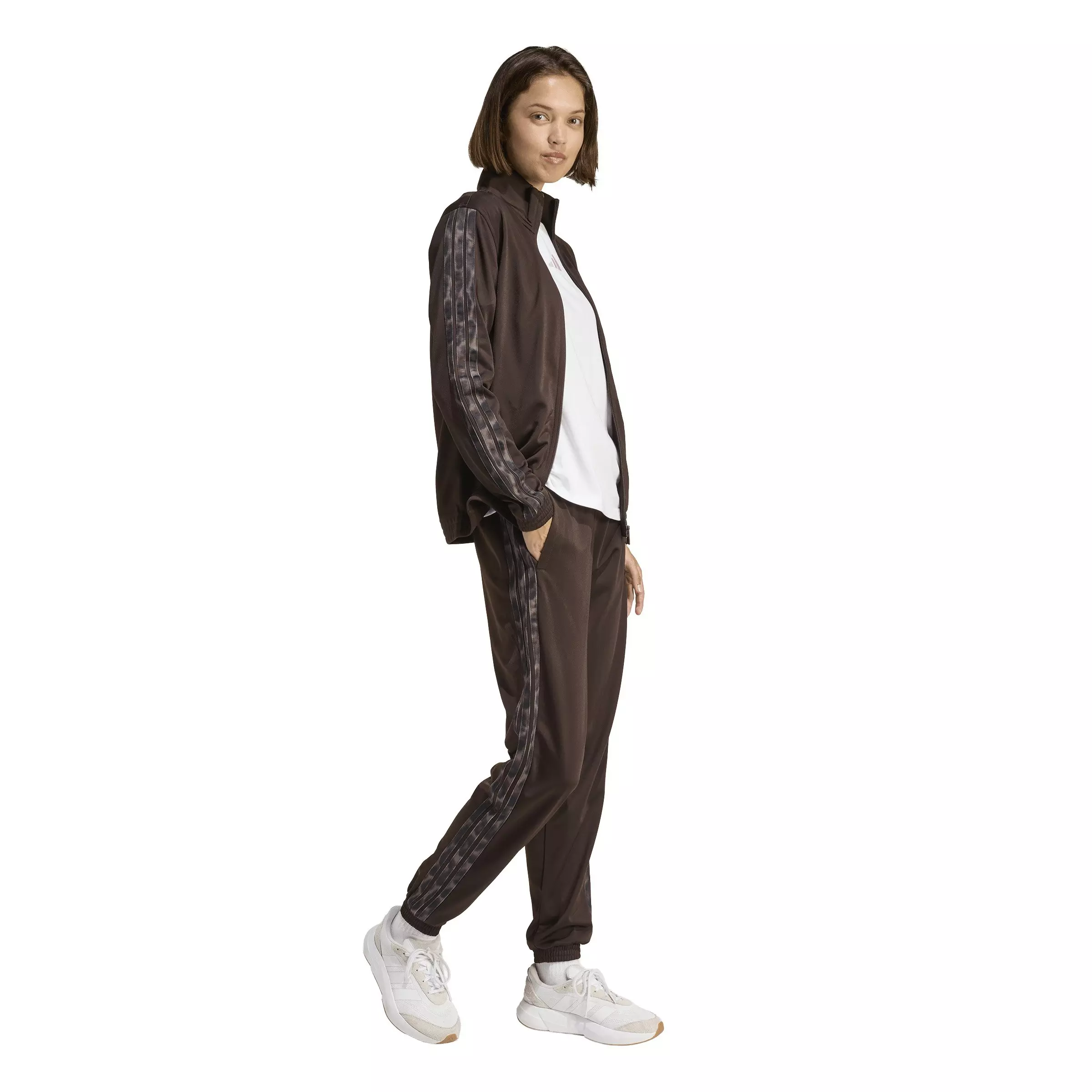 adidas Women's Tricot 3-Stripes Leopard Print Tracksuit Pants - Brown - BROWN