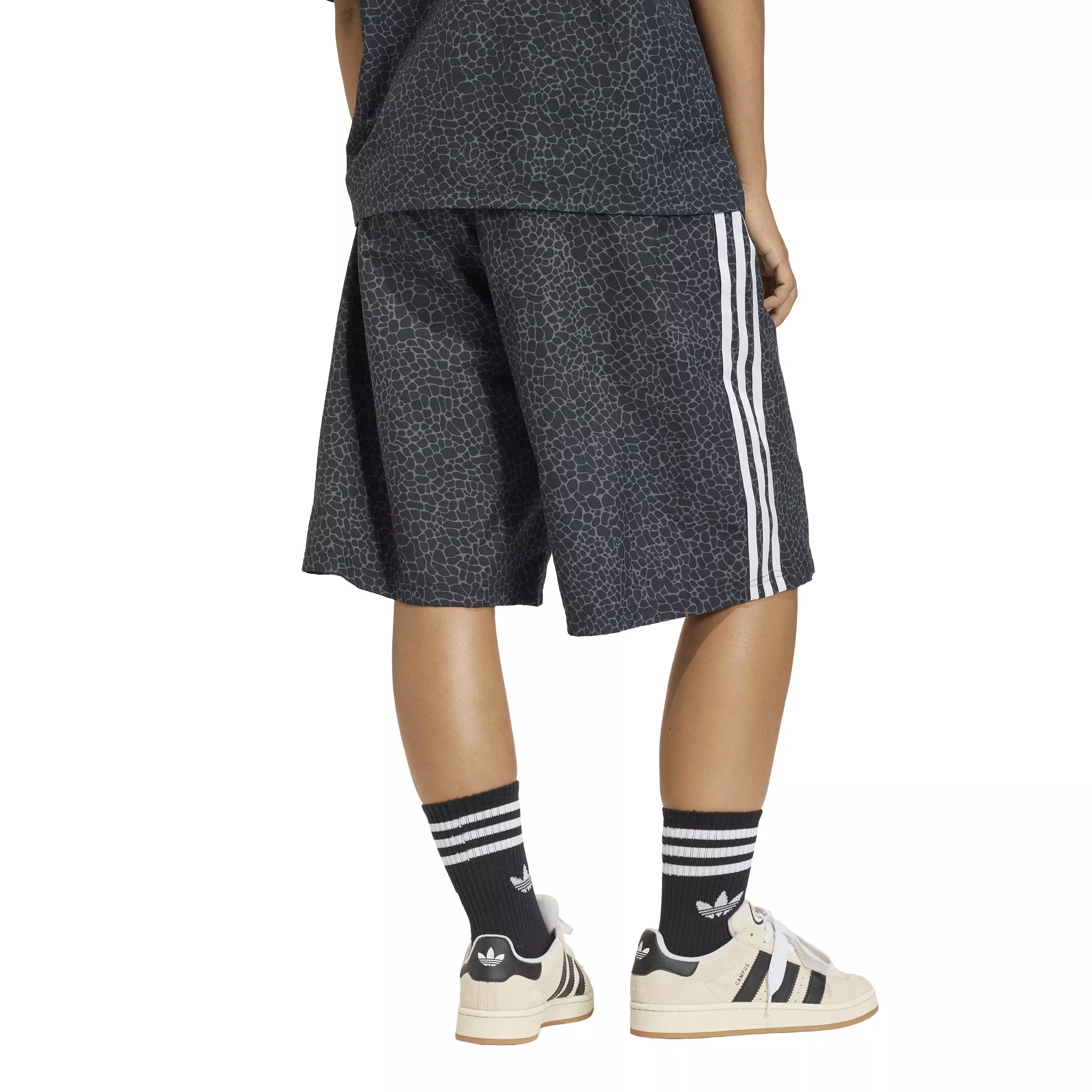 adidas Originals Women's AOP Parachute Dark Wash Denim Jorts - BLACK/GREY