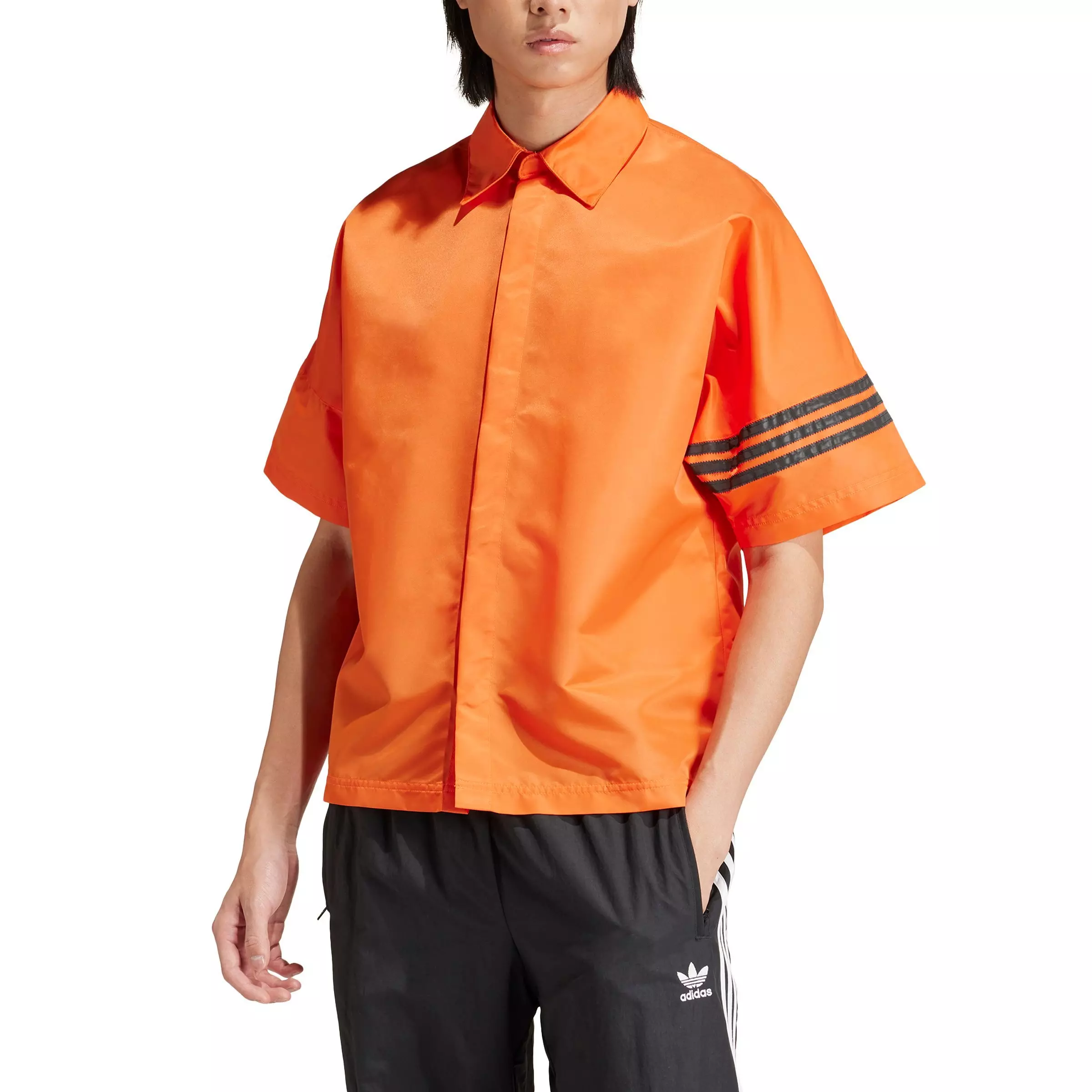 adidas Originals Men's Neuclassics+ Lifestyle Short Sleeve Overshirt -Orange - ORANGE