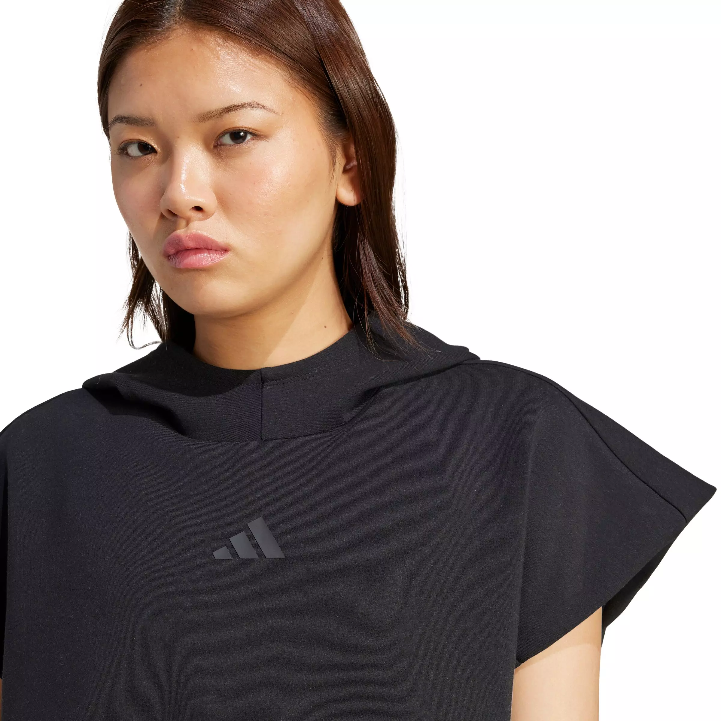 adidas Women's Soft Lux Loose Sleeveless Hoodie - Black - BLACK