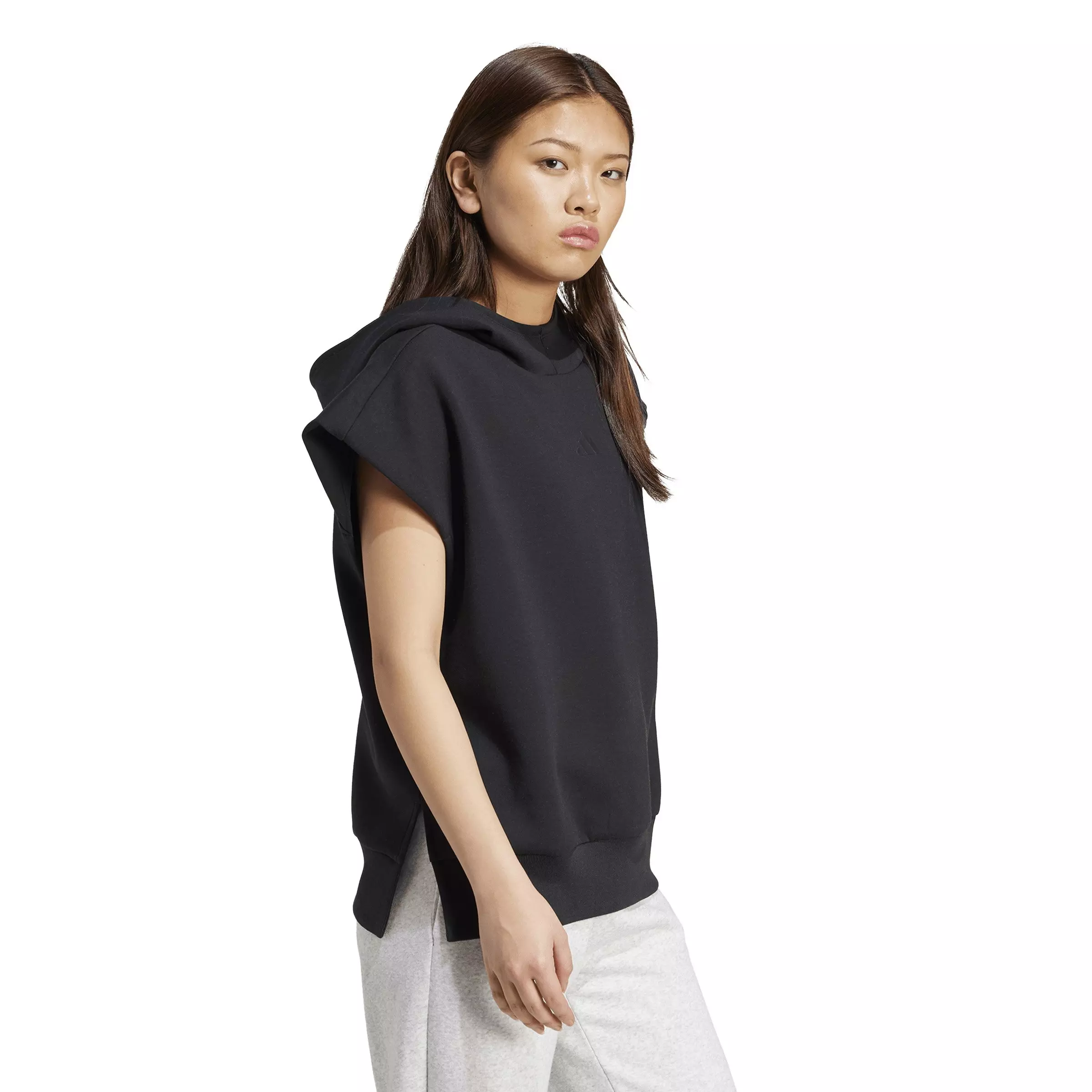 adidas Women's Soft Lux Loose Sleeveless Hoodie - Black - BLACK