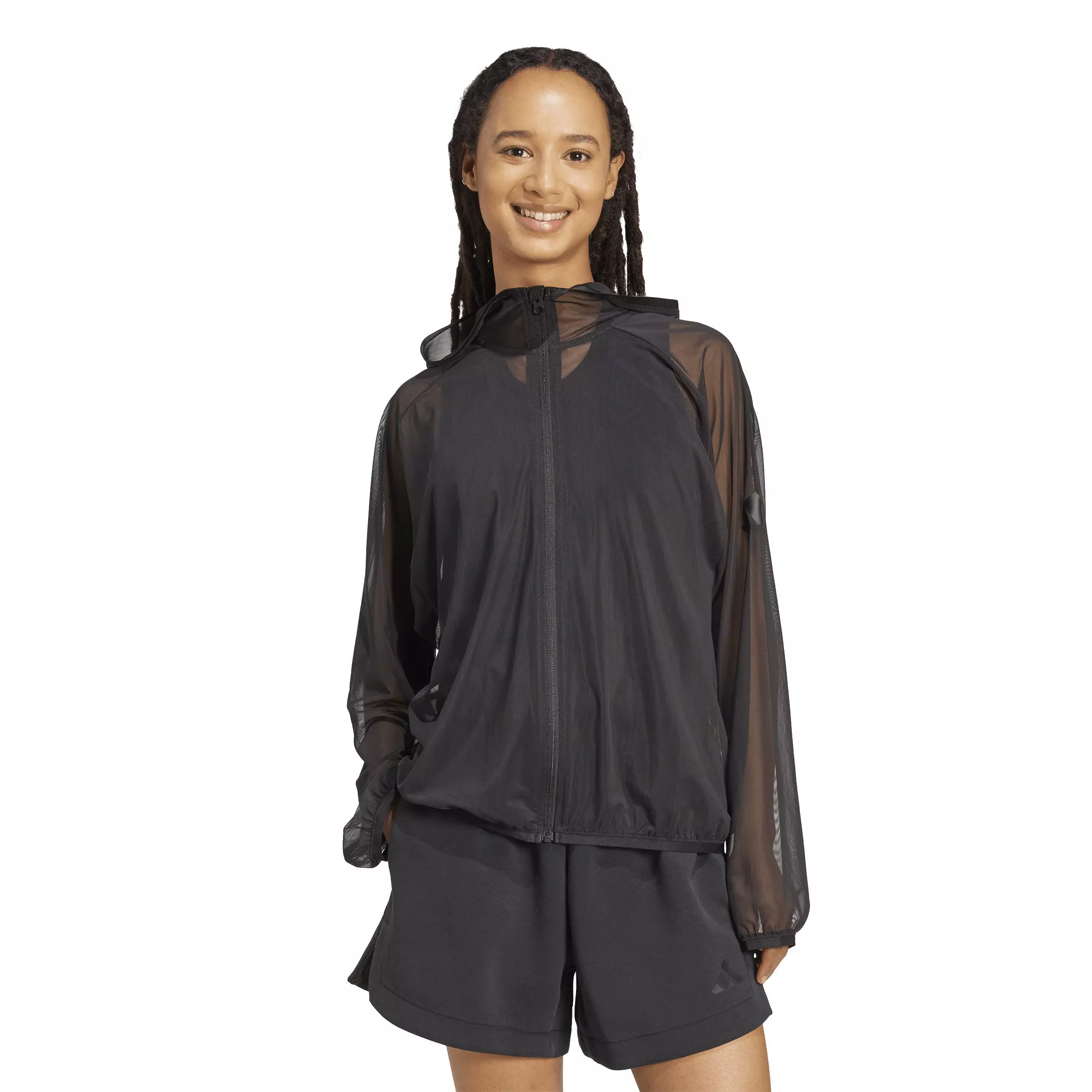 adidas Women's Soft Lux Mesh Full-Zip Hooded Jacket - Black - BLACK
