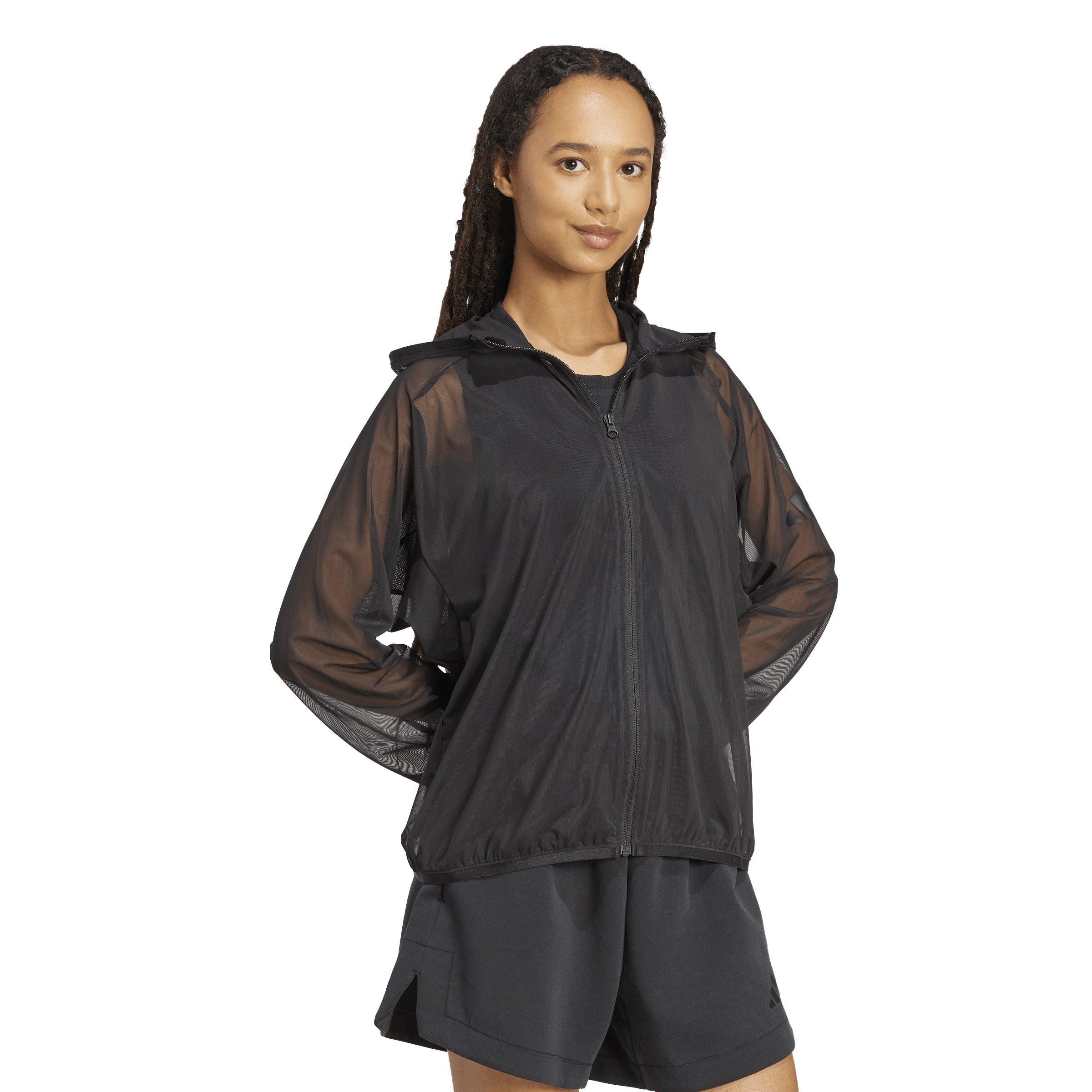 adidas Women's Soft Lux Mesh Full-Zip Hooded Jacket - Black - BLACK Thumbnail View 5