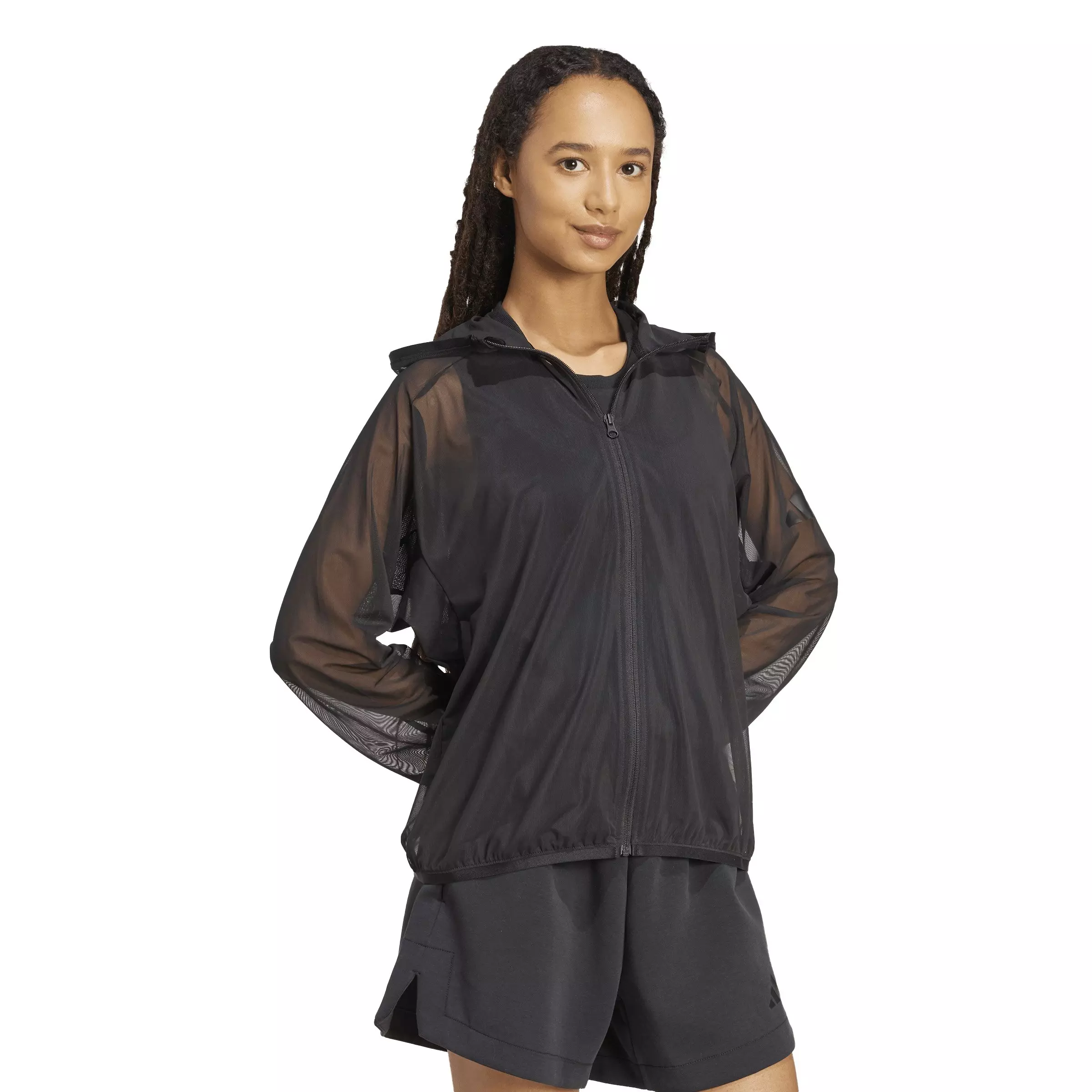 adidas Women's Soft Lux Mesh Full-Zip Hooded Jacket - Black - BLACK