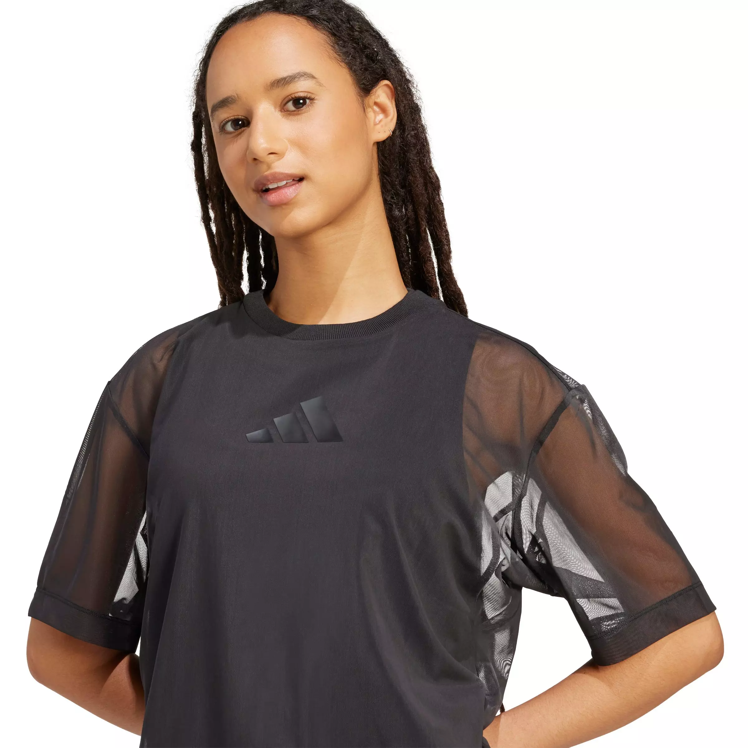 adidas Women's Soft Lux Mesh T-Shirt - Black - BLACK