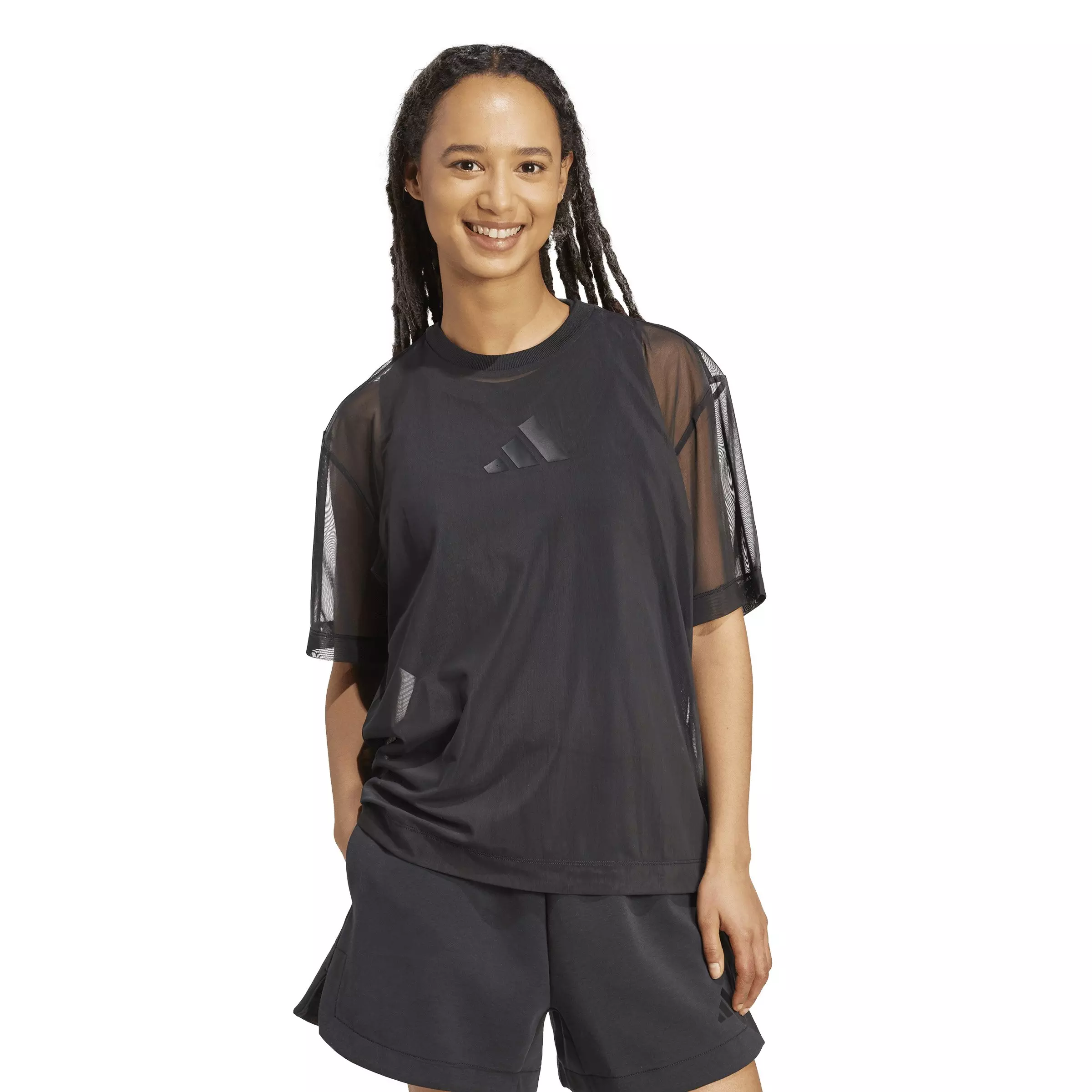 adidas Women's Soft Lux Mesh T-Shirt - Black - BLACK