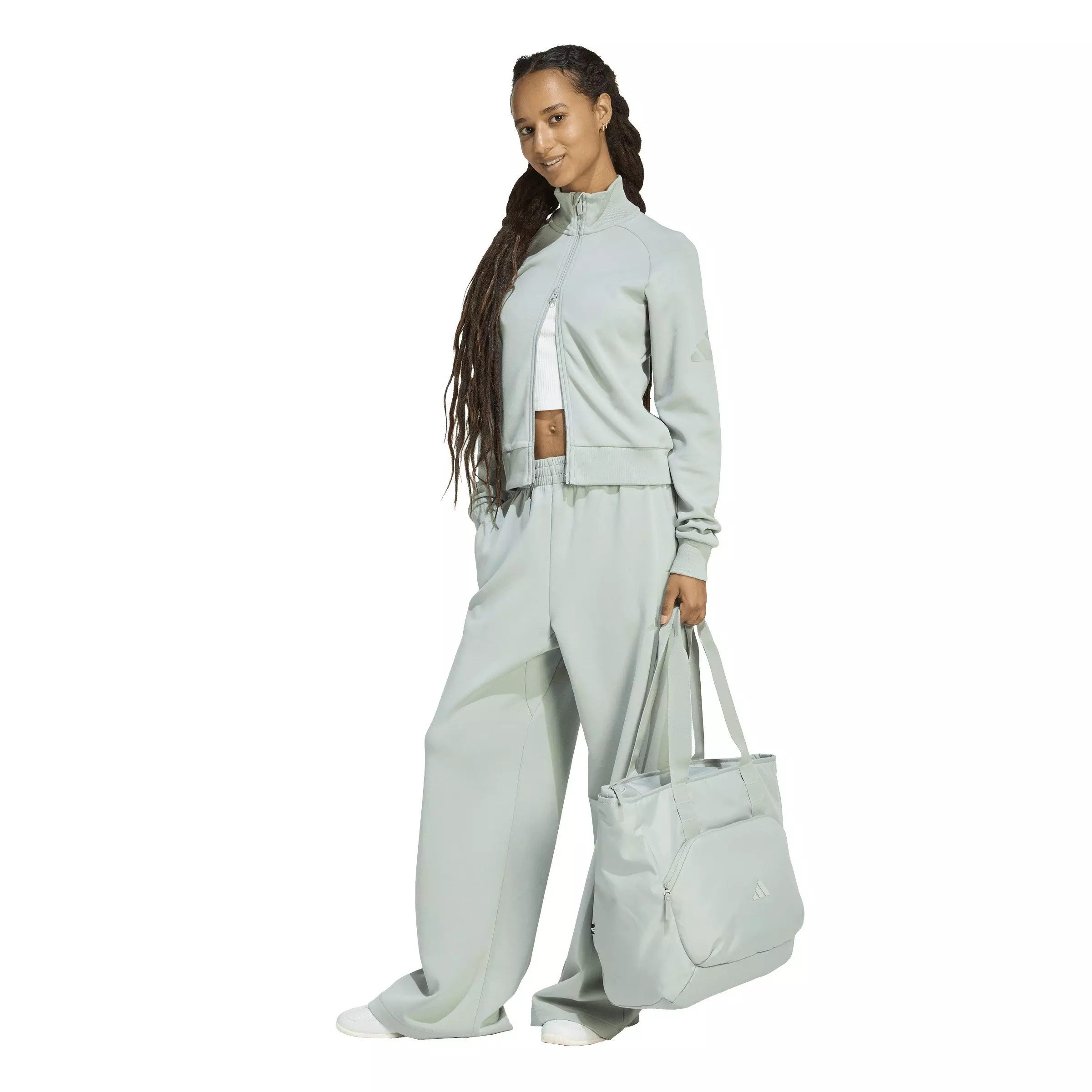 adidas Women's Soft Lux Straight Leg Tracksuit Pants - Sage Green - SAGE GREEN