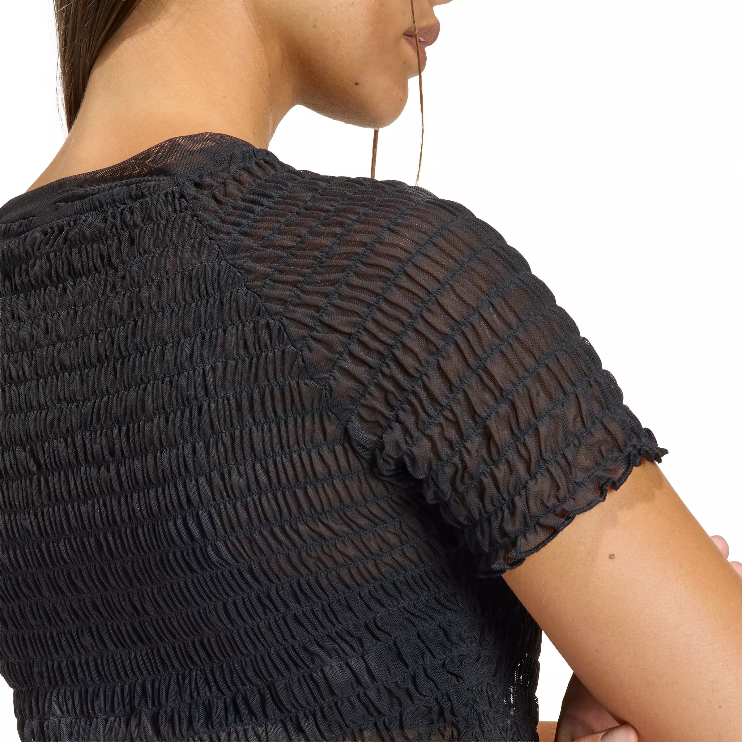 adidas Originals Women's Smocked Cali T-Shirt - Black - BLACK