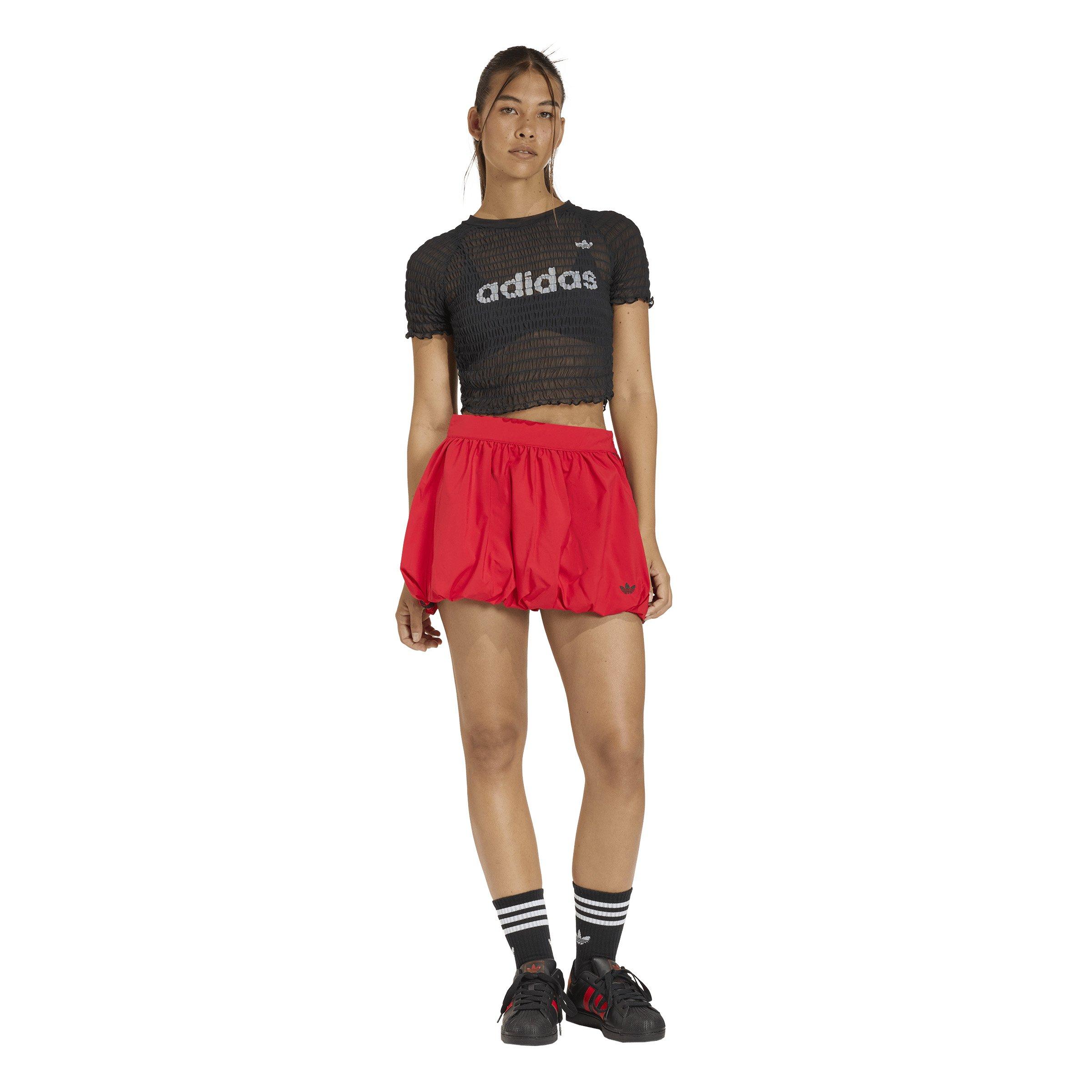 adidas Originals Women's Smocked Cali T-Shirt - Black - BLACK Thumbnail View 5