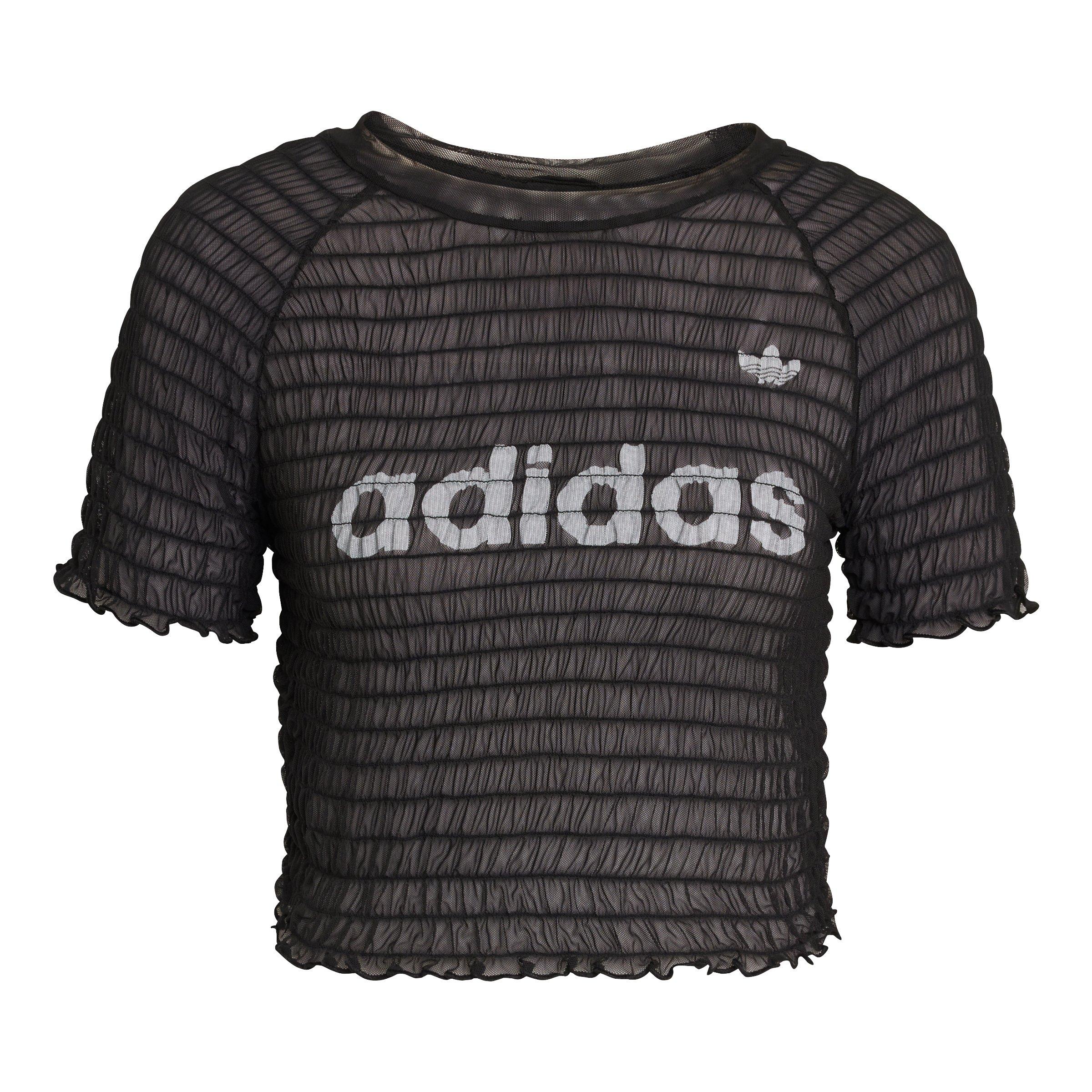 adidas Originals Women's Smocked Cali T-Shirt - Black - BLACK Thumbnail View 6