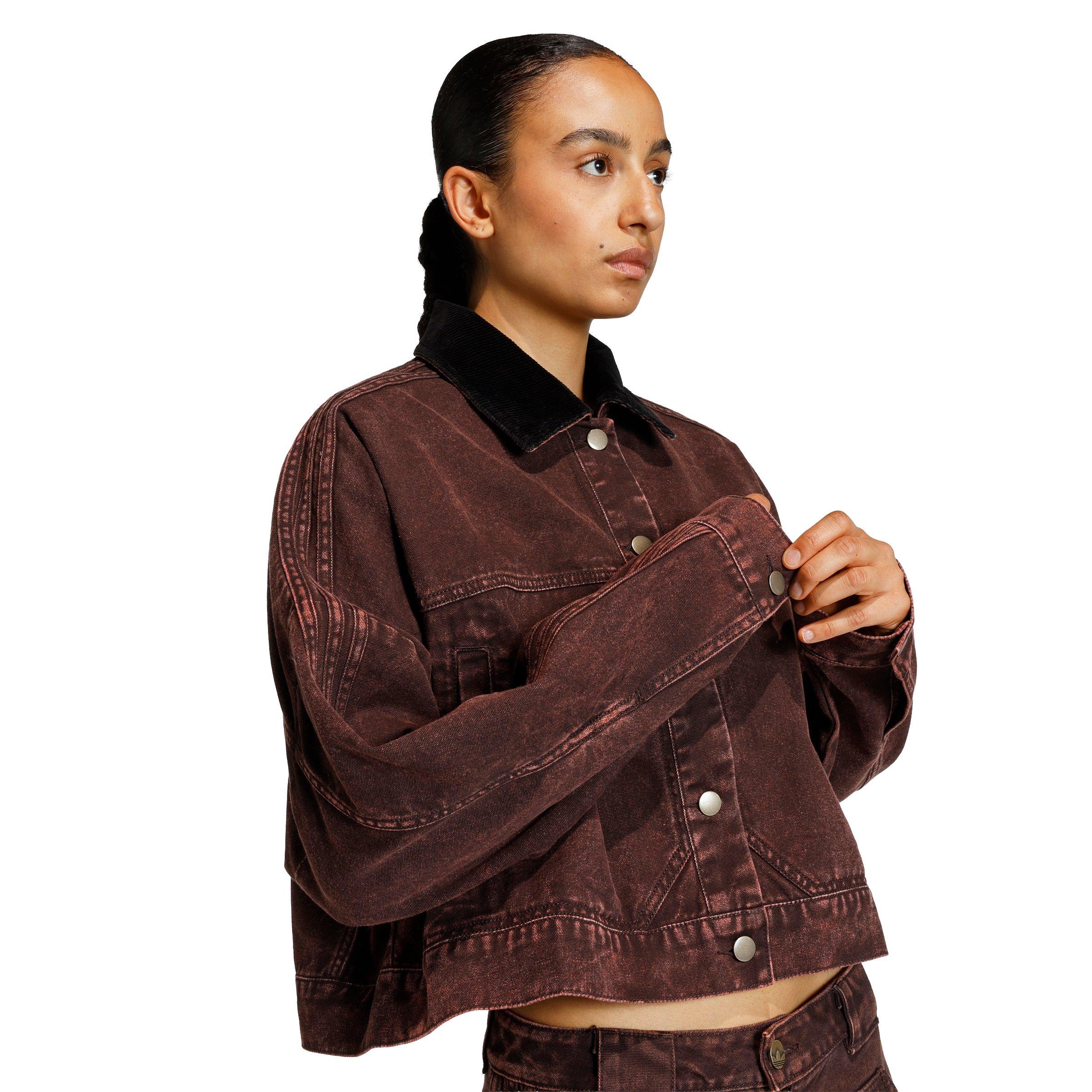 adidas Originals Women's Canvas Track Jacket - Brown - BROWN Thumbnail View 3