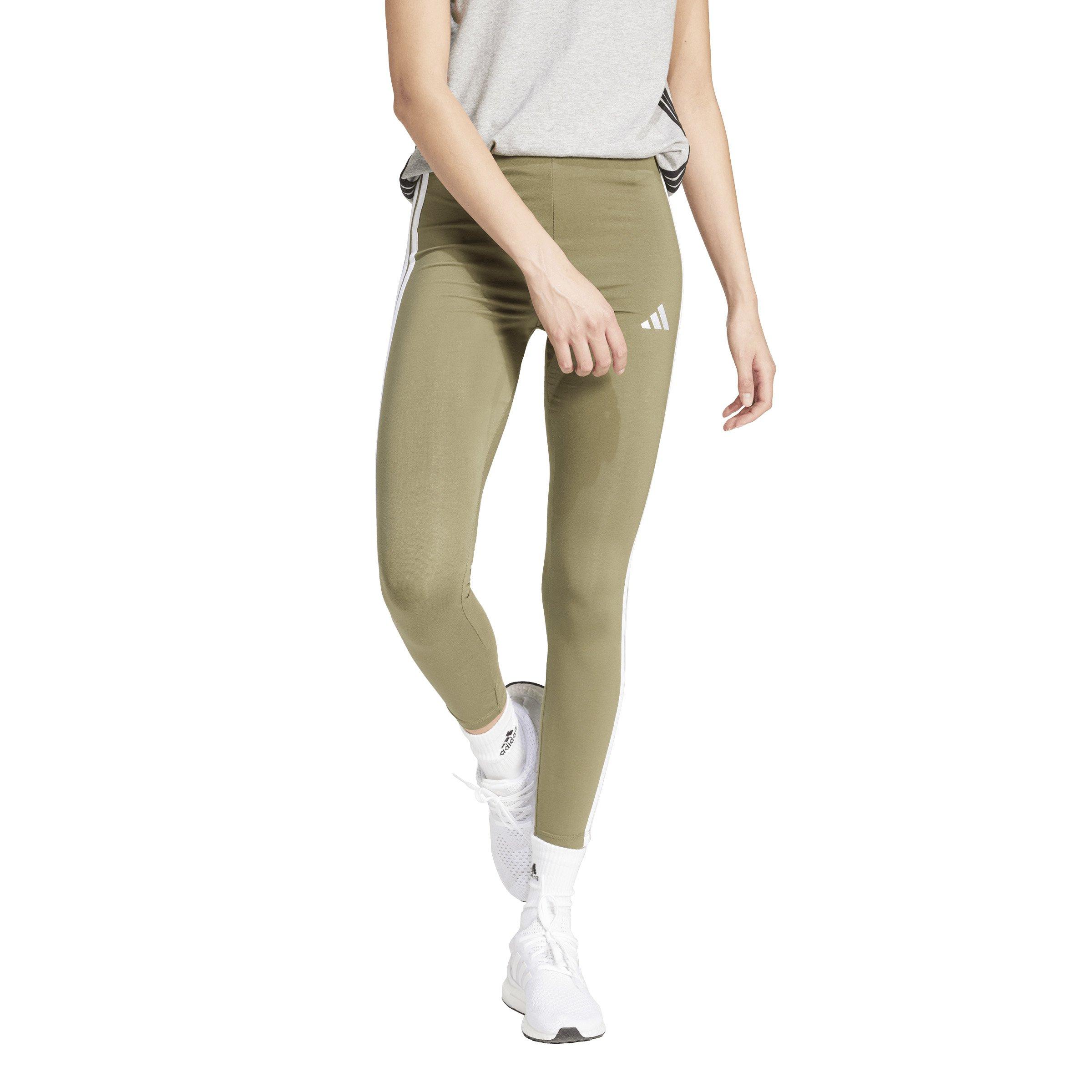 adidas Women's Essentials 3-Stripes Cotton Leggings - Green/White - GREEN/WHITE Thumbnail View 1