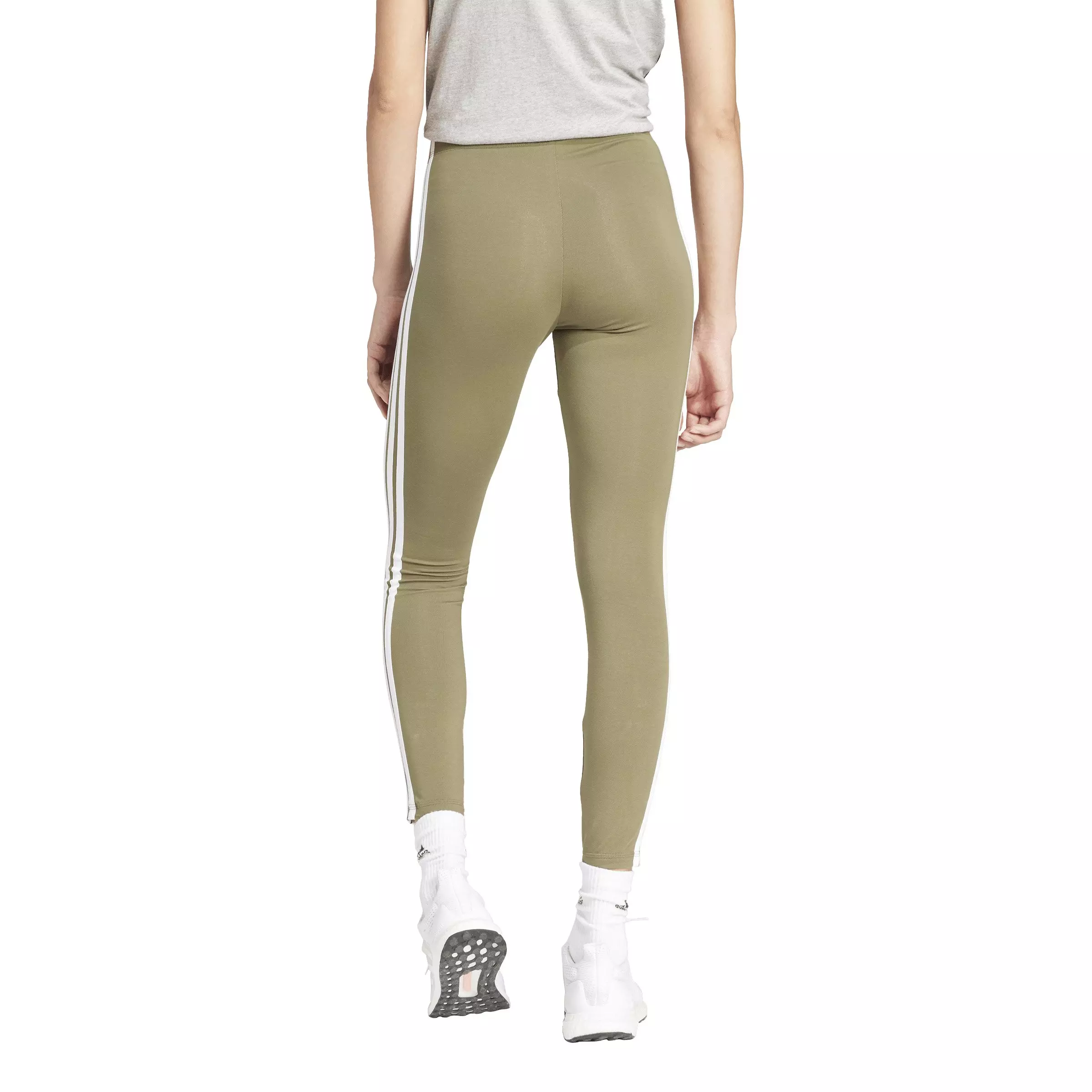 adidas Women's Essentials 3-Stripes Cotton Leggings - Green/White - GREEN/WHITE