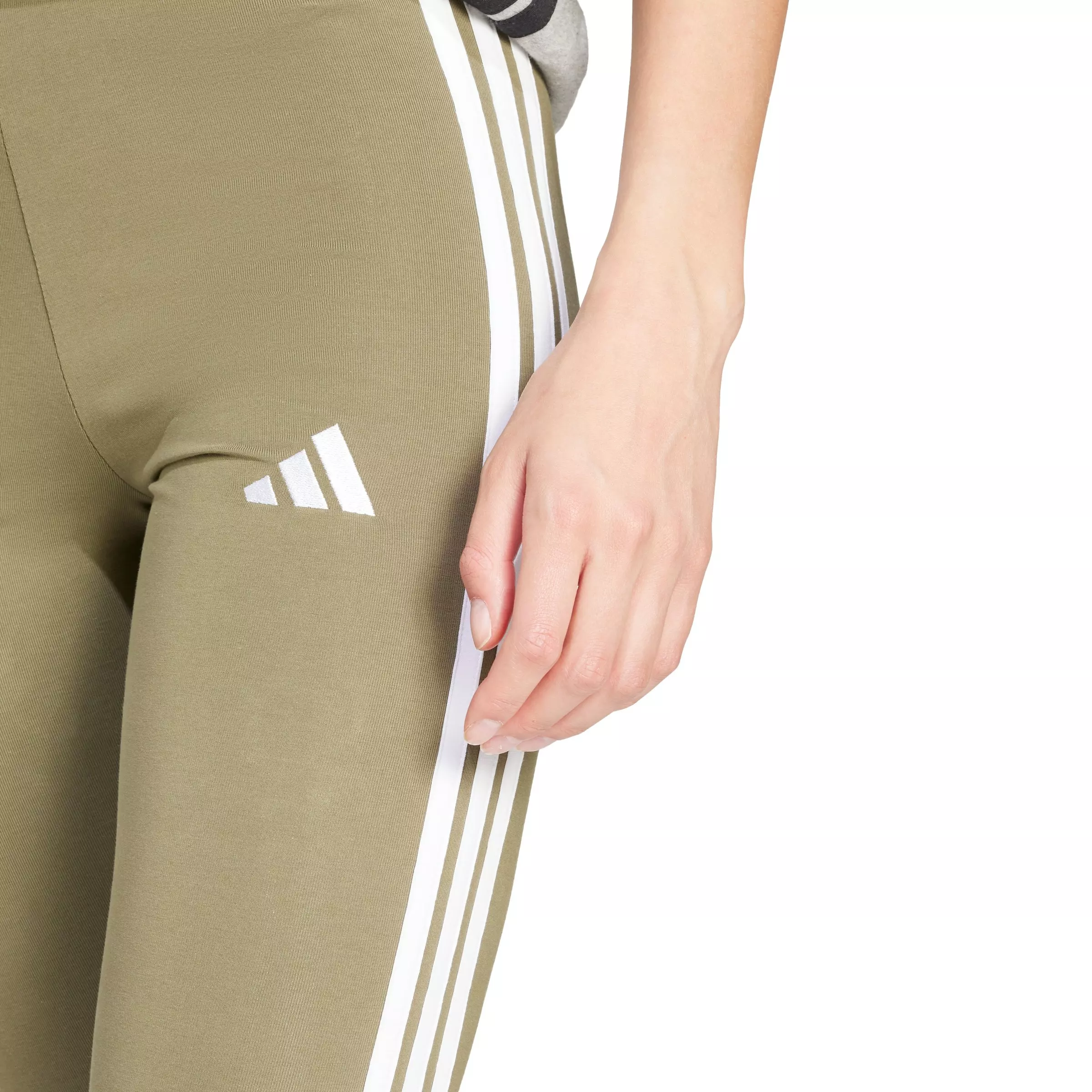adidas Women's Essentials 3-Stripes Cotton Leggings - Green/White - GREEN/WHITE