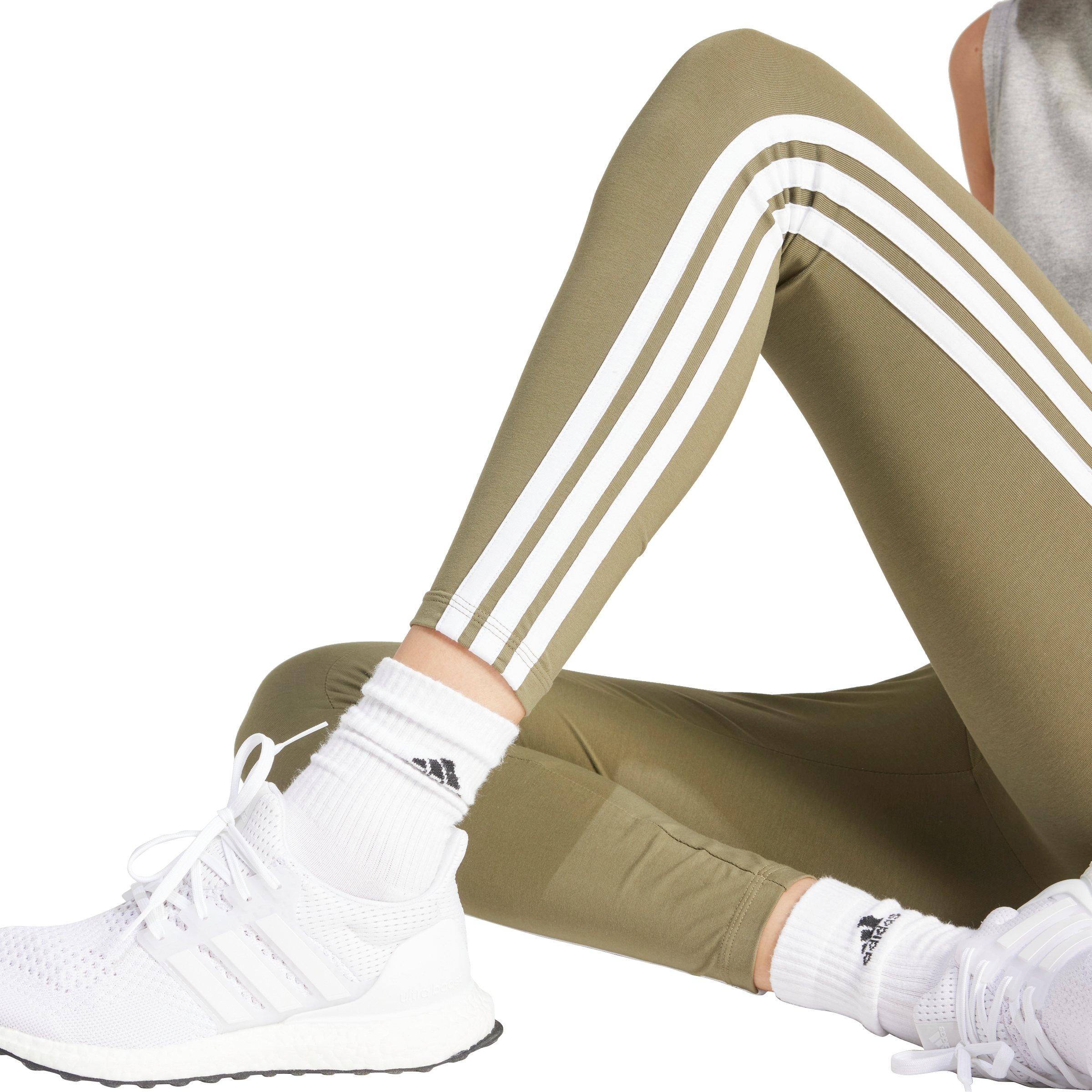 adidas Women's Essentials 3-Stripes Cotton Leggings - Green/White - GREEN/WHITE Thumbnail View 4