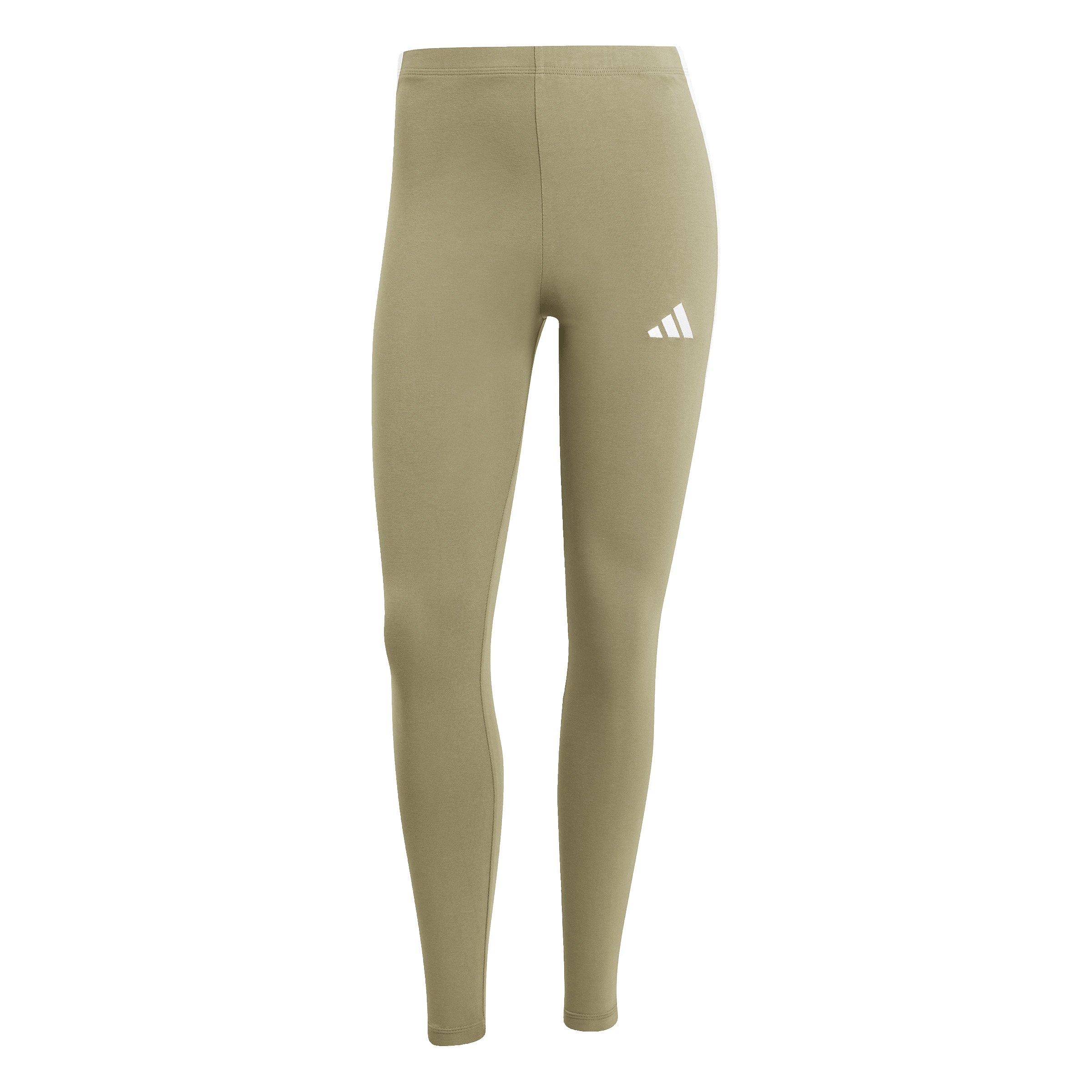 adidas Women's Essentials 3-Stripes Cotton Leggings - Green/White - GREEN/WHITE Thumbnail View 6