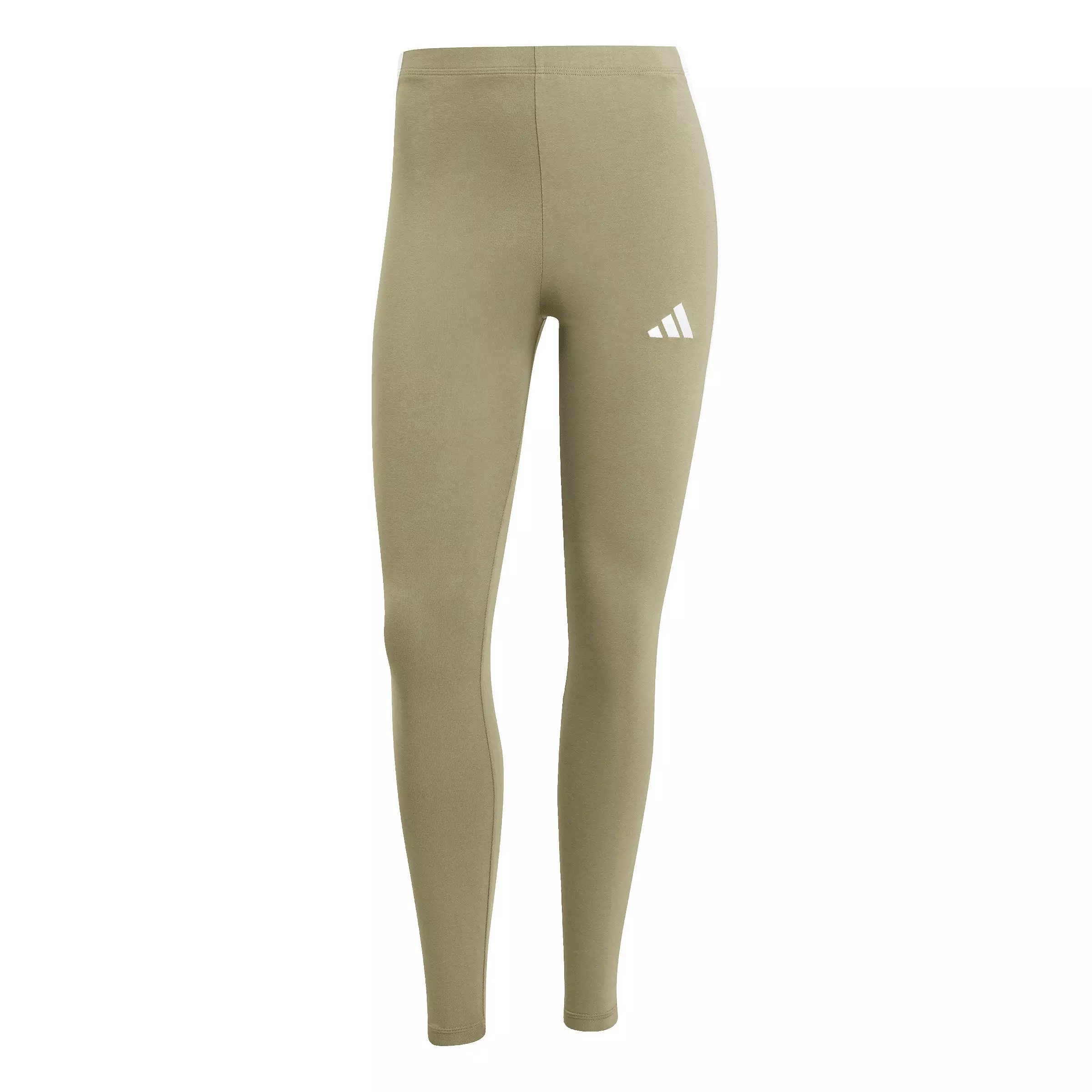adidas Women's Essentials 3-Stripes Cotton Leggings - Green/White - GREEN/WHITE