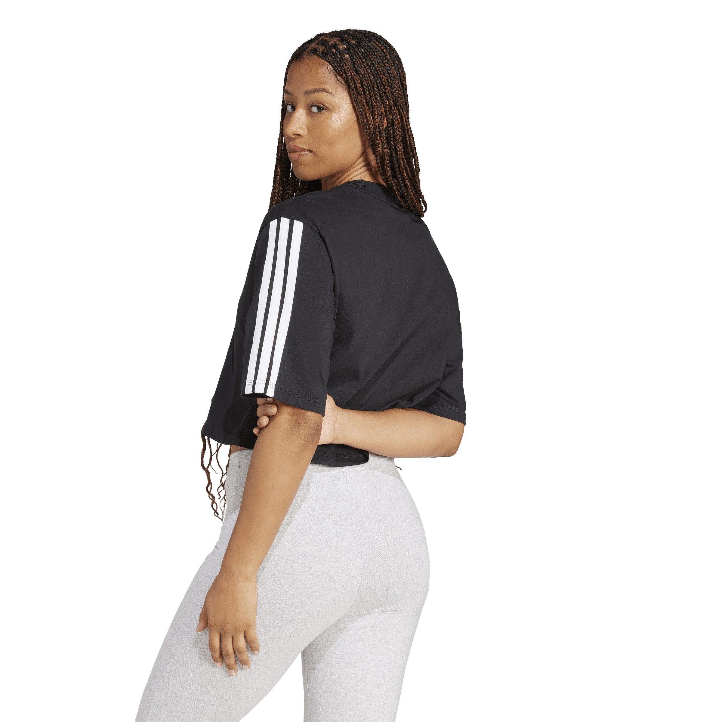 adidas Women's Essentials 3-Stripes Cotton Loose T-Shirt - Black/White - BLACK/WHITE Thumbnail View 2