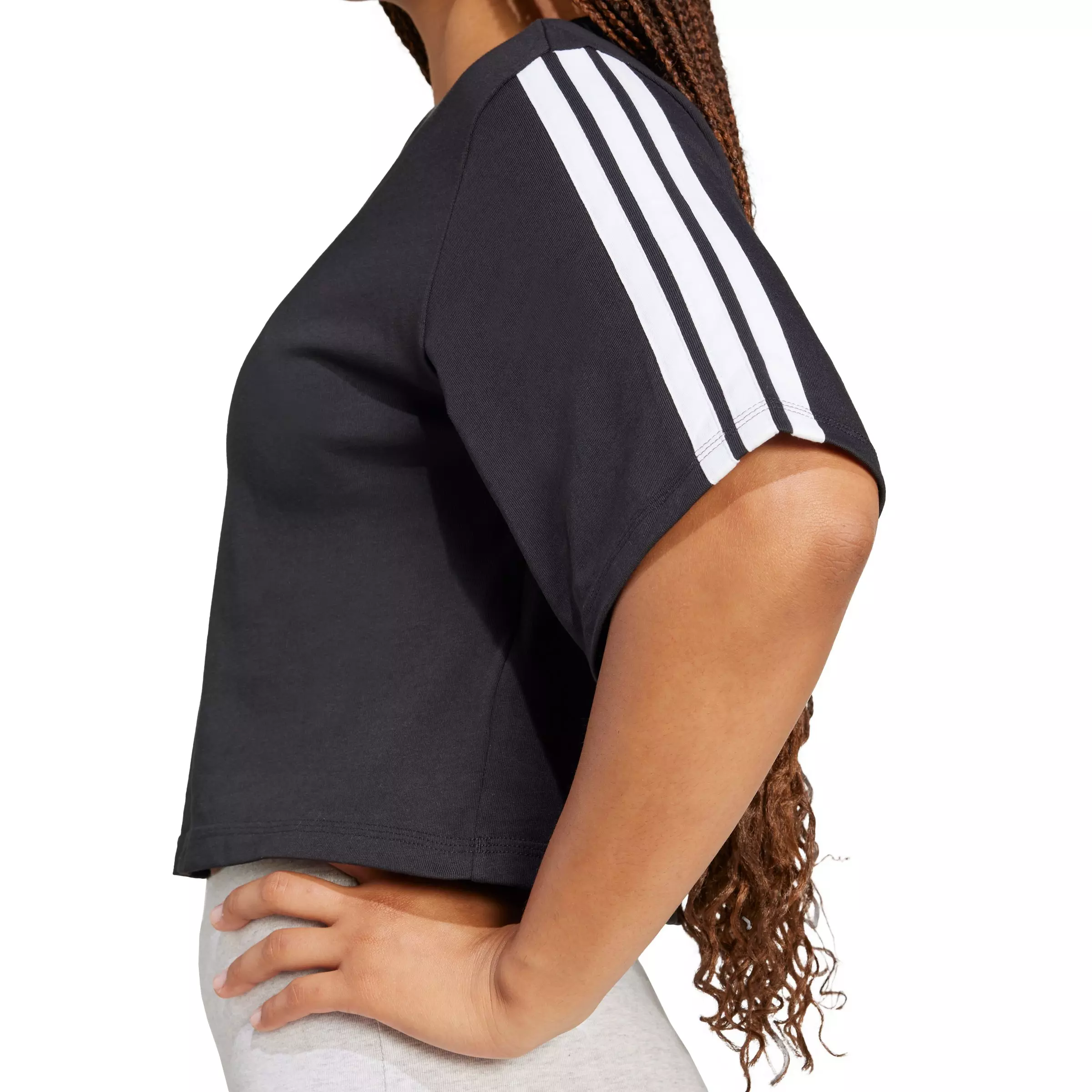 adidas Women's Essentials 3-Stripes Cotton Loose T-Shirt - Black/White - BLACK/WHITE