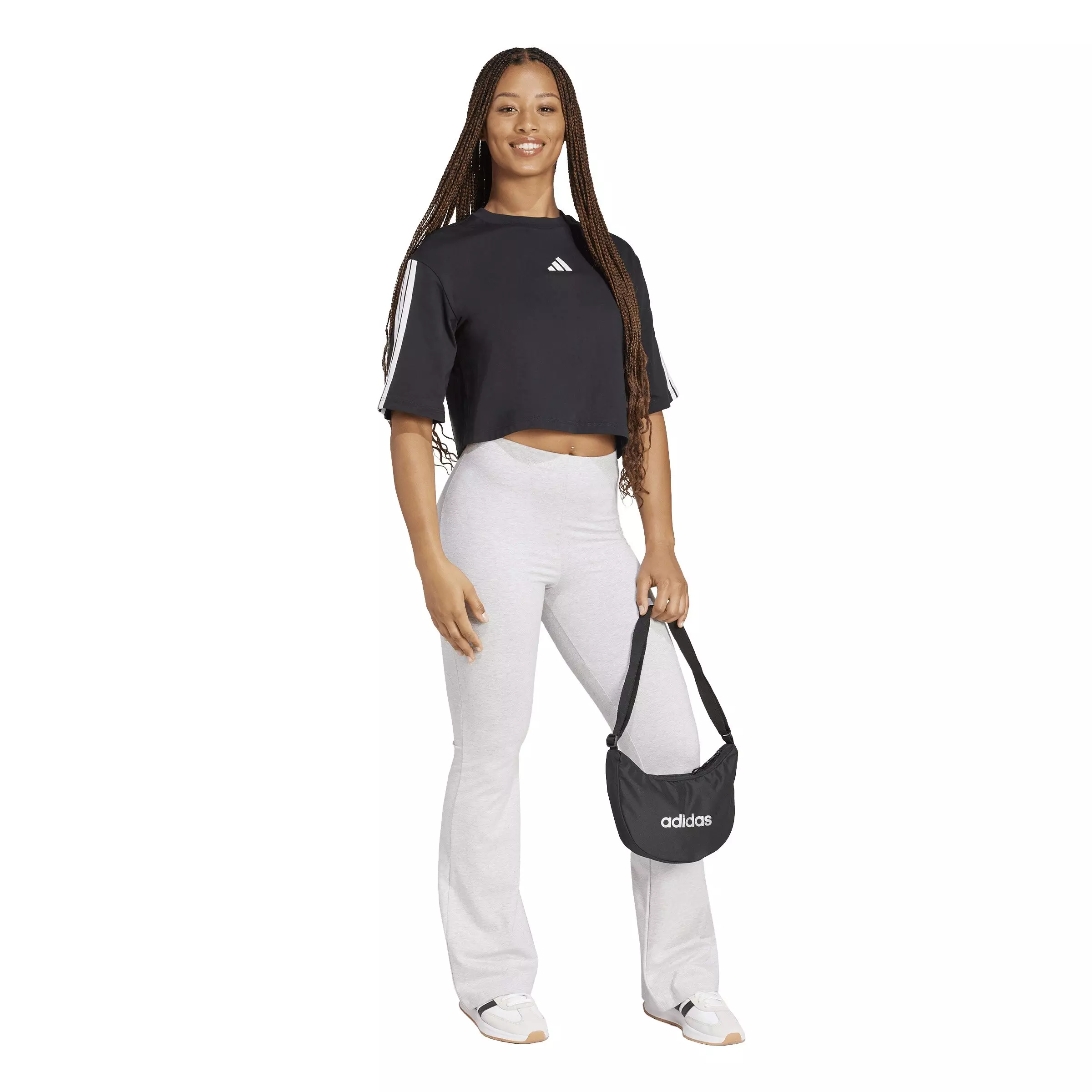 adidas Women's Essentials 3-Stripes Cotton Loose T-Shirt - Black/White - BLACK/WHITE