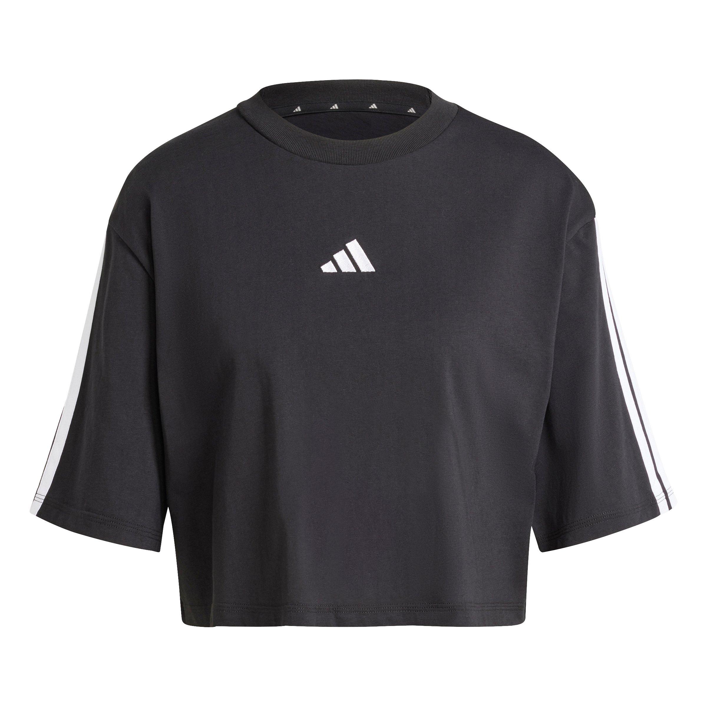 adidas Women's Essentials 3-Stripes Cotton Loose T-Shirt - Black/White - BLACK/WHITE Thumbnail View 6