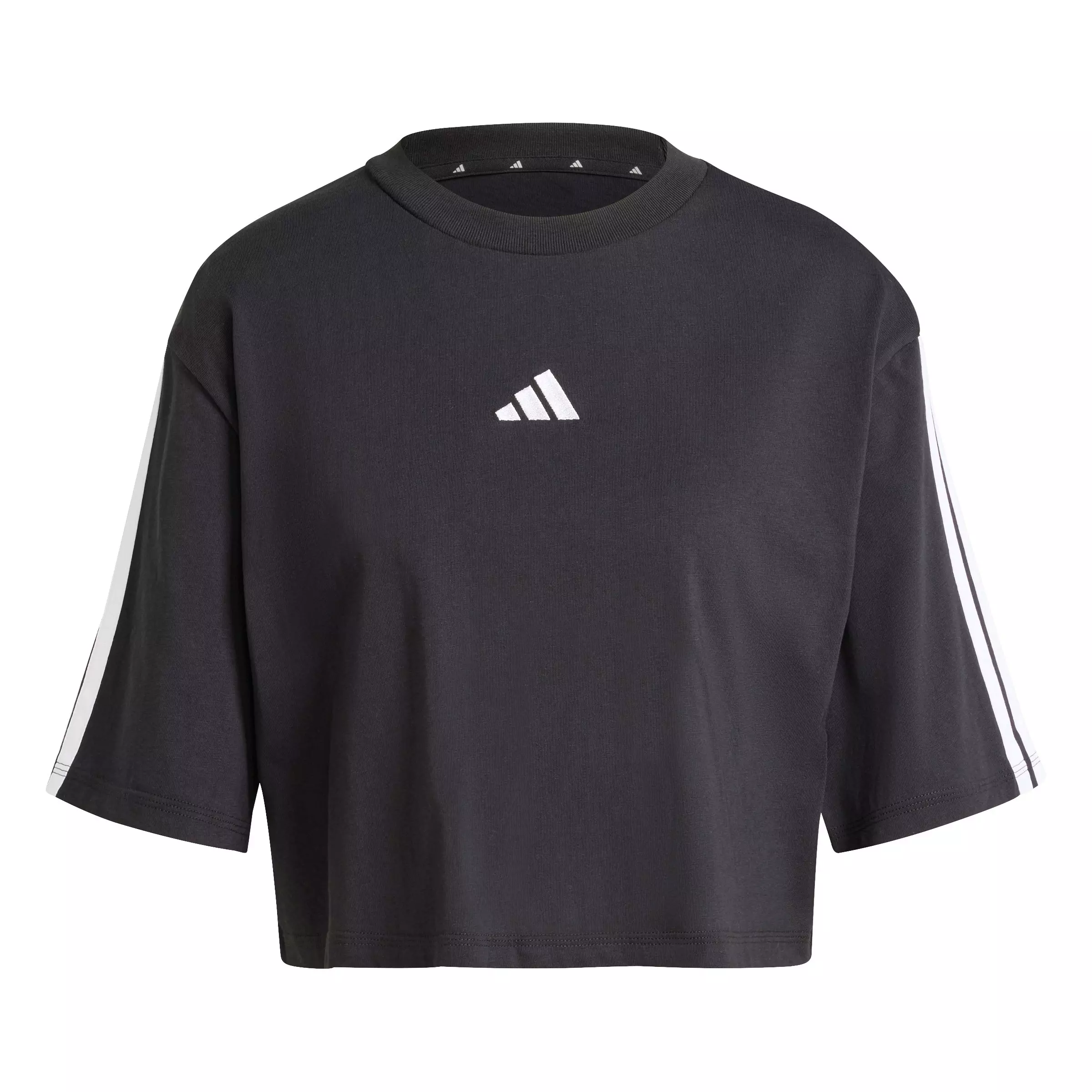 adidas Women's Essentials 3-Stripes Cotton Loose T-Shirt - Black/White - BLACK/WHITE