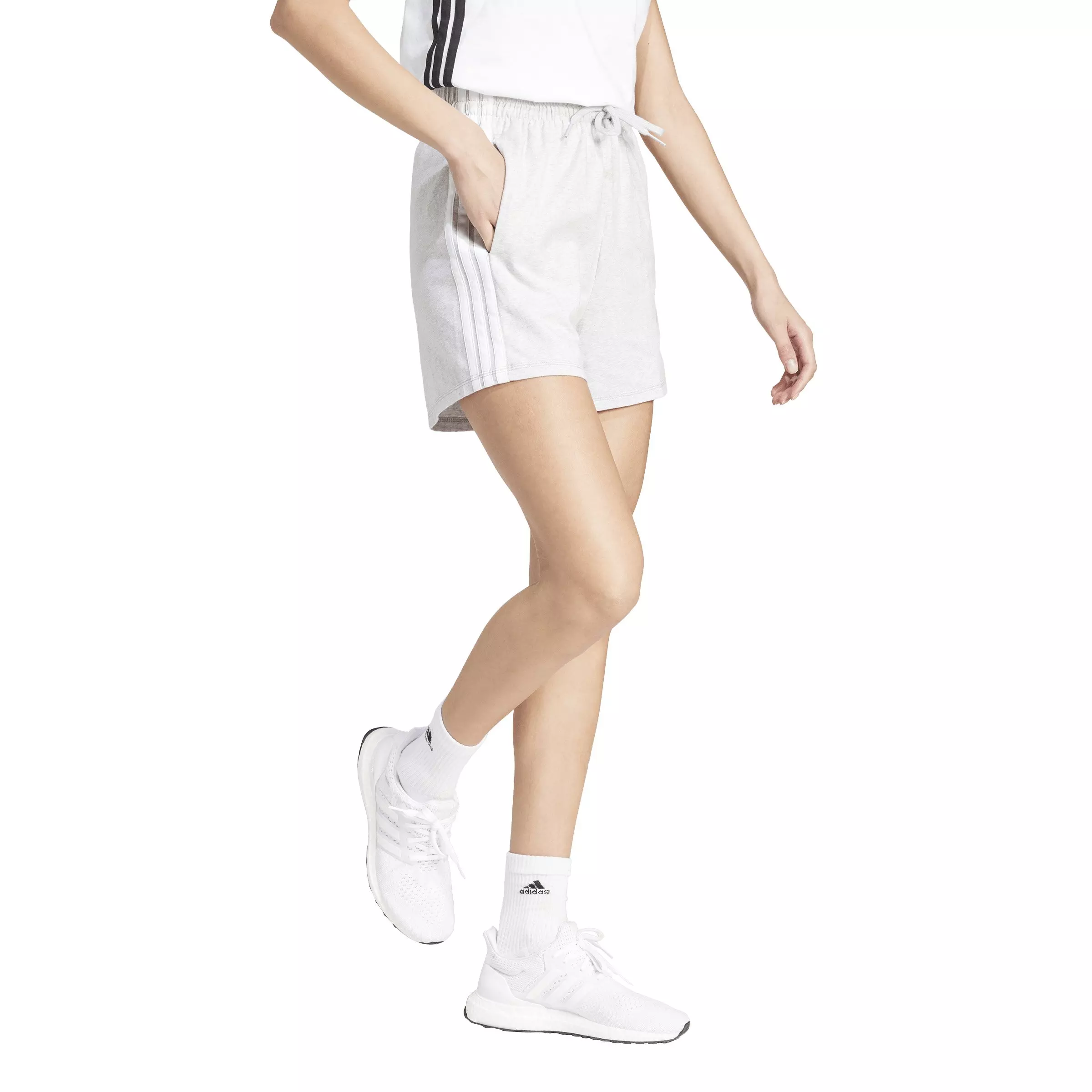 adidas Women's Essentials 3-Stripes Cotton Shorts - Grey/White - GREY/WHITE