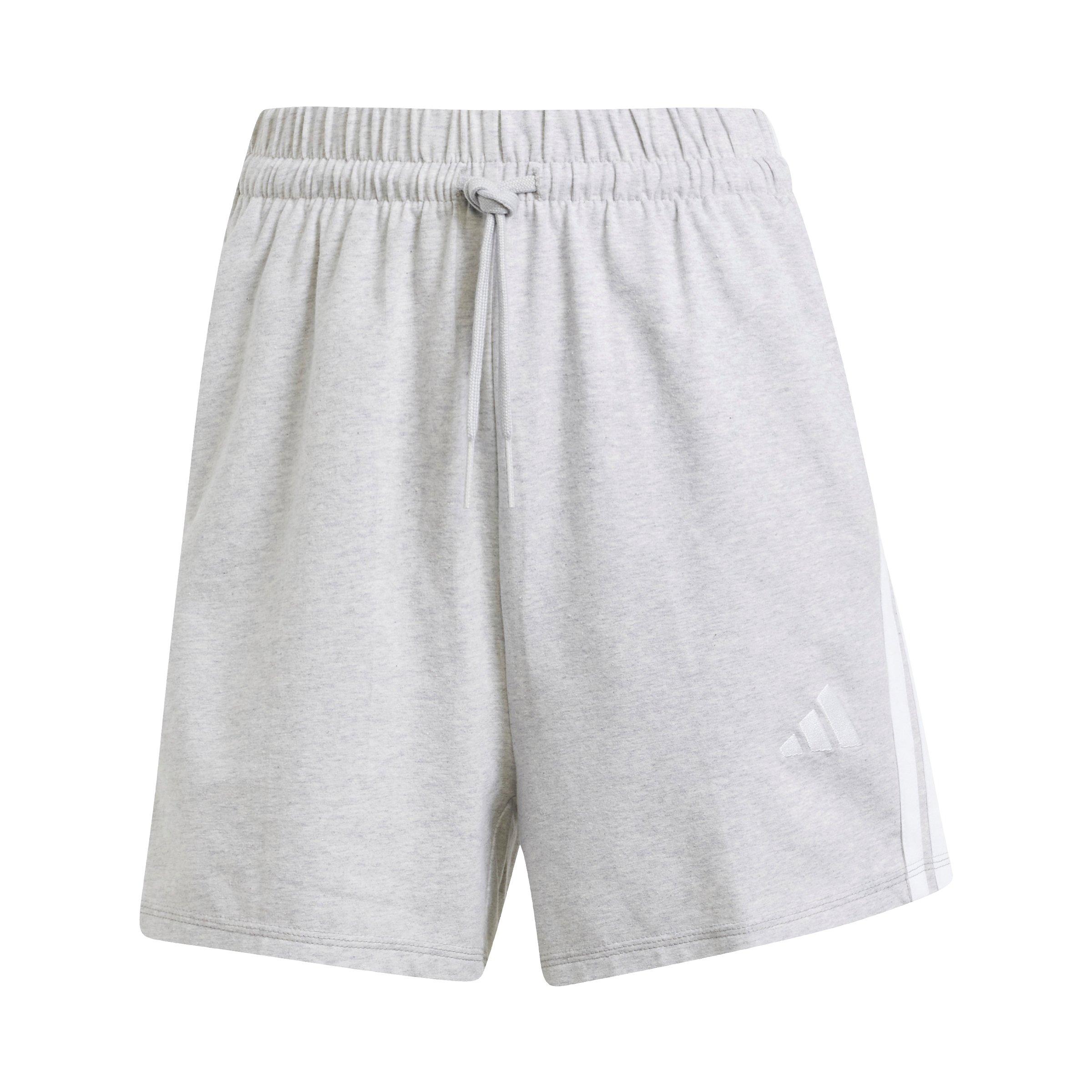 adidas Women's Essentials 3-Stripes Cotton Shorts - Grey/White - GREY/WHITE Thumbnail View 6