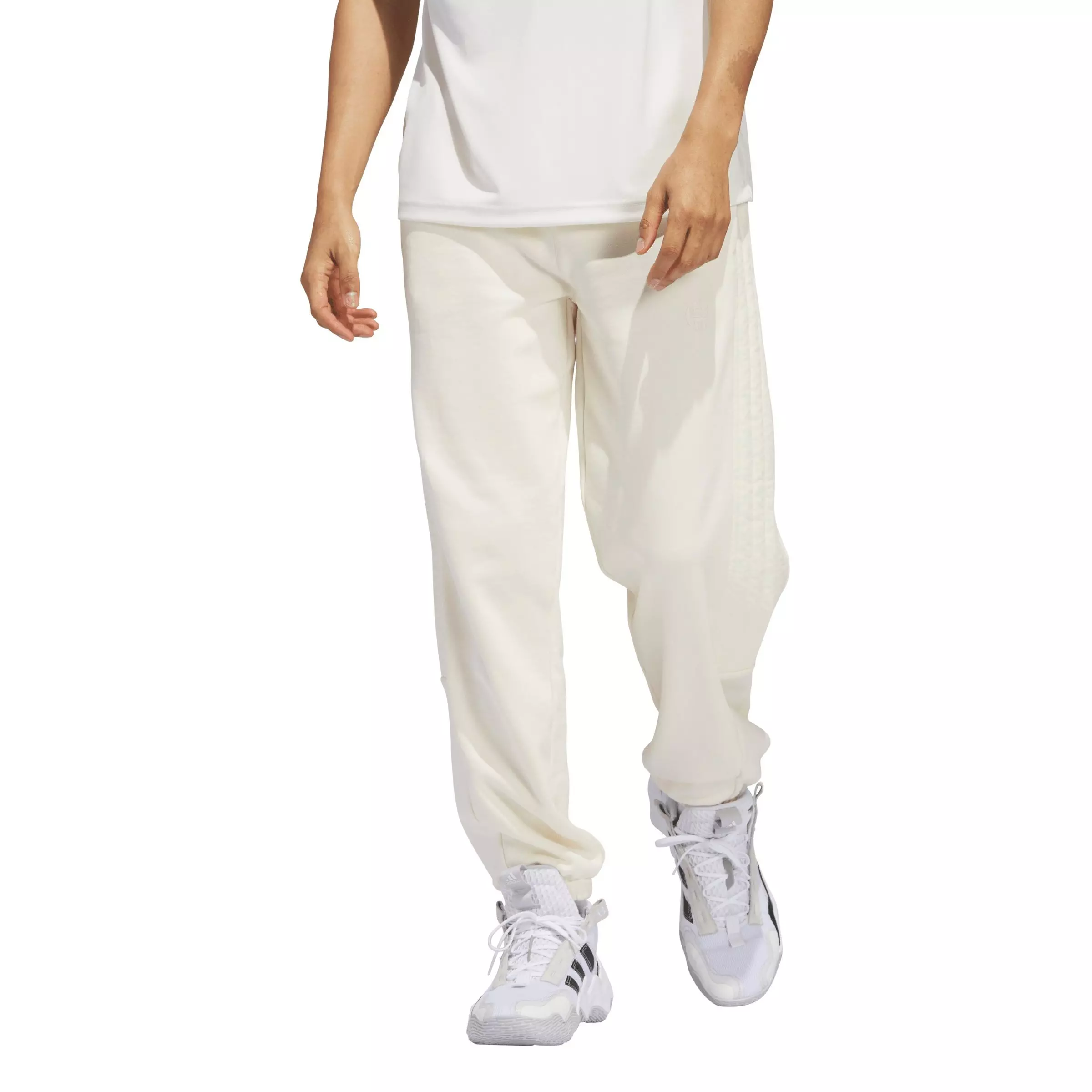 adidas Men's Harden Quilted Basketball Pants -Cream White - CREAM WHITE