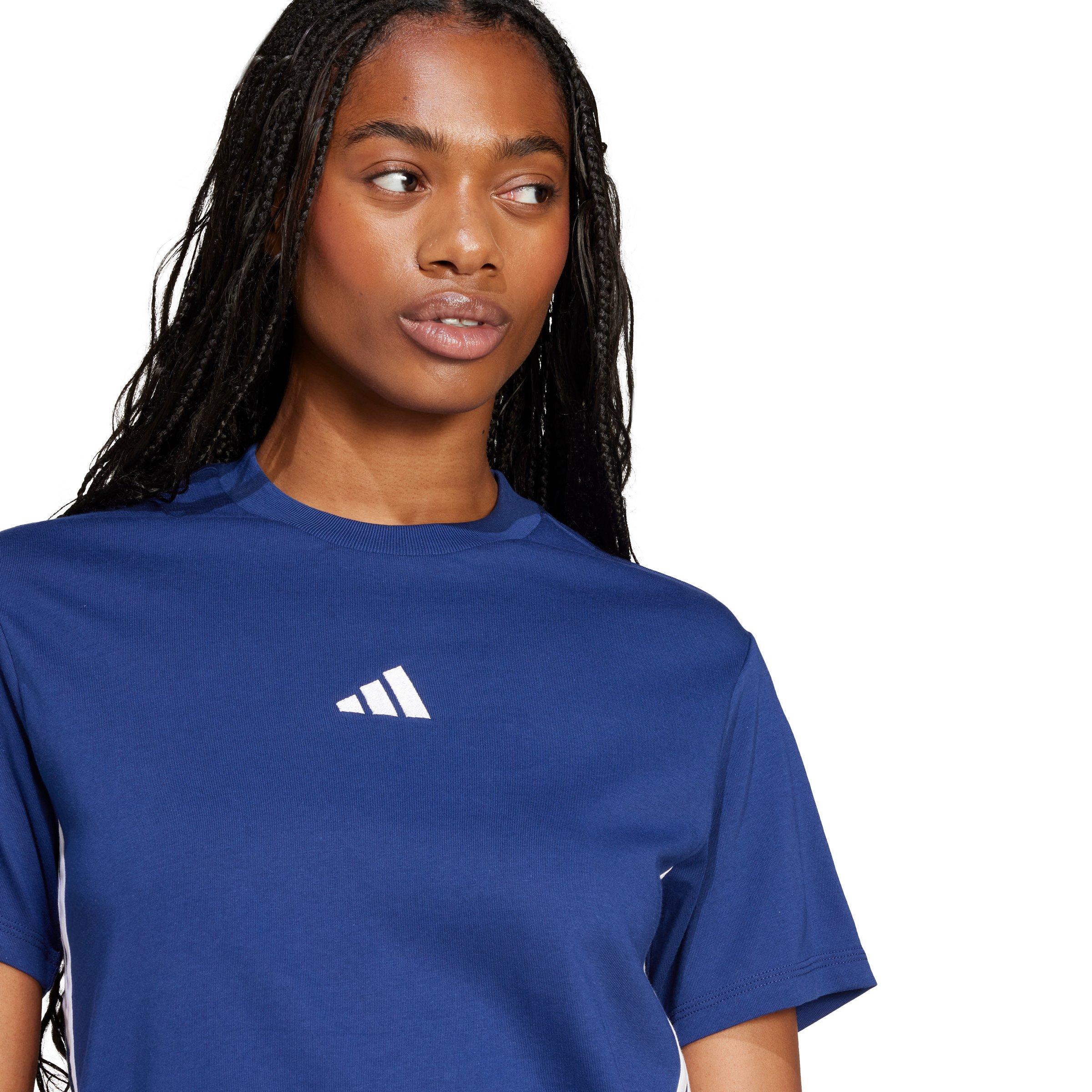 adidas Women's Essentials 3-Stripes Cotton T-Shirt - Blue/White - BLUE/WHITE Thumbnail View 3