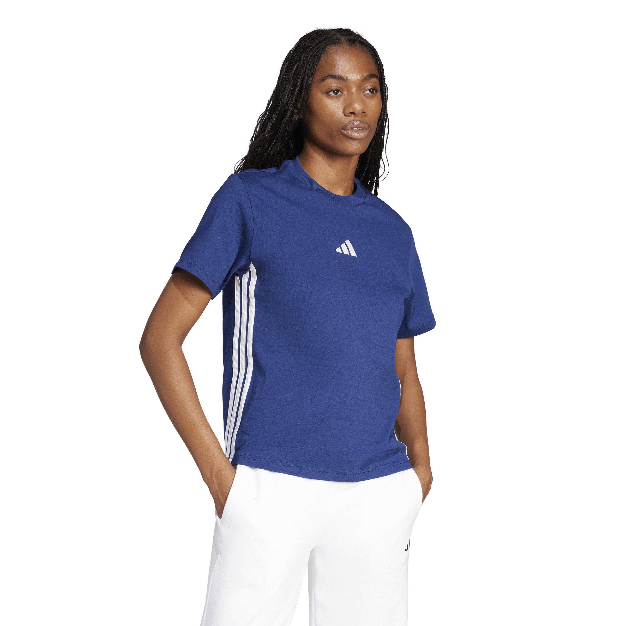 adidas Women's Essentials 3-Stripes Cotton T-Shirt - Blue/White - BLUE/WHITE Thumbnail View 5