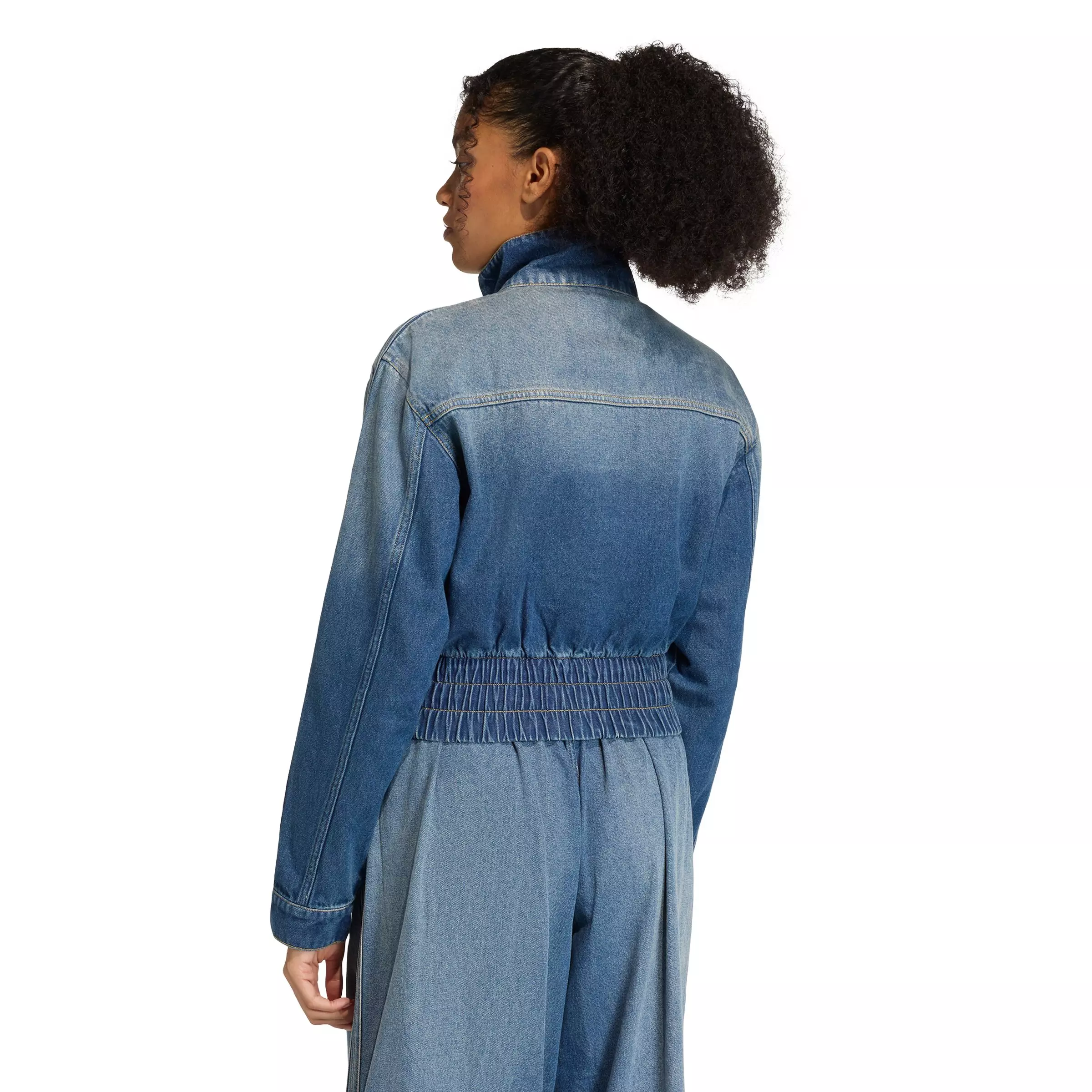adidas Originals Women's Medium Blue Wash Denim Track Jacket - DENIM