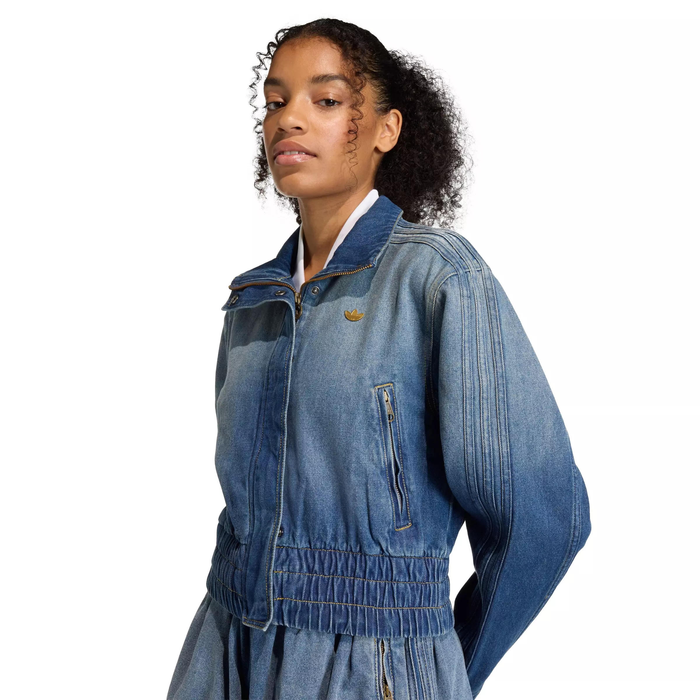adidas Originals Women's Medium Blue Wash Denim Track Jacket - DENIM