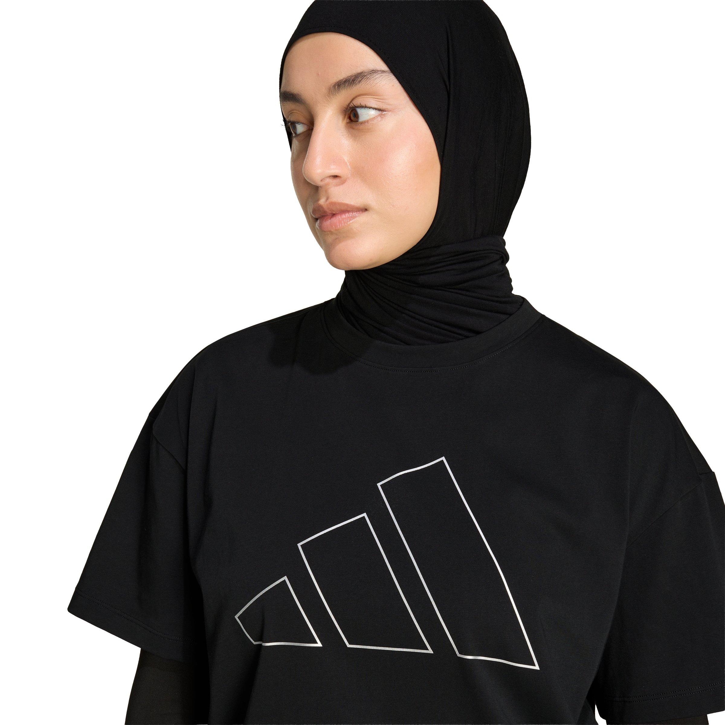 adidas Women's Power Essentials Workout Oversized Logo T-Shirt - Black - BLACK Thumbnail View 3