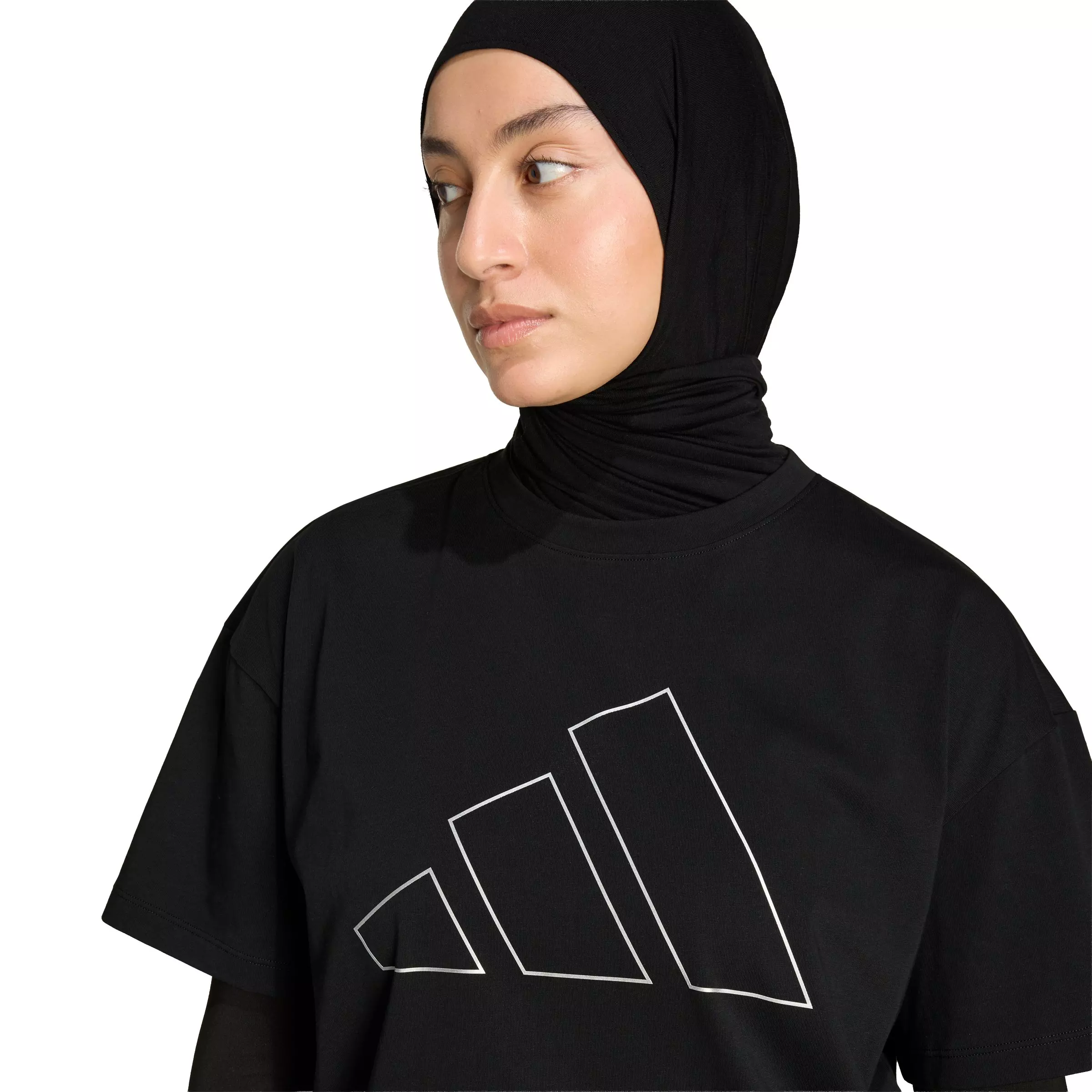 adidas Women's Power Essentials Workout Oversized Logo T-Shirt - Black - BLACK