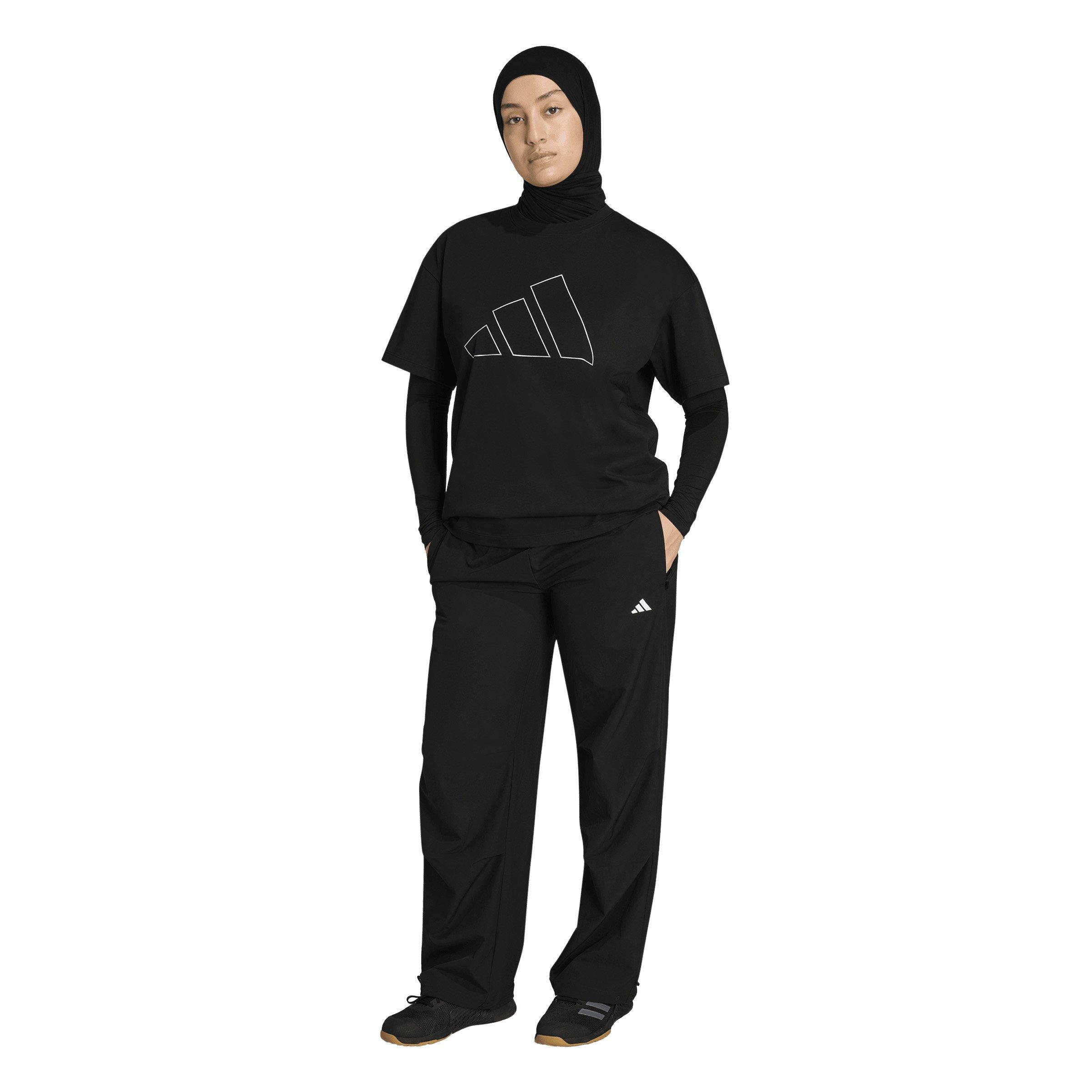 adidas Women's Power Essentials Workout Oversized Logo T-Shirt - Black - BLACK Thumbnail View 5