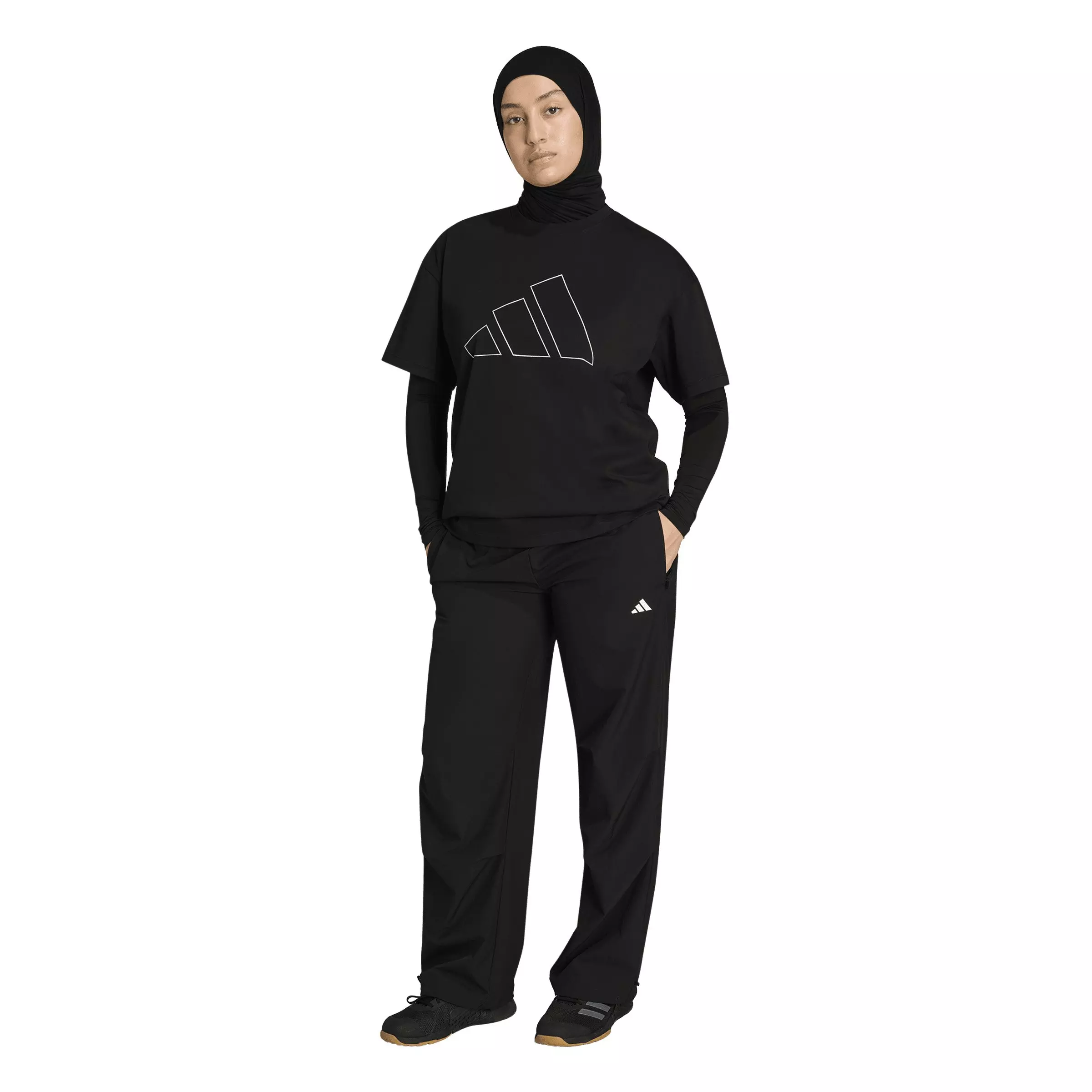 adidas Women's Power Essentials Workout Oversized Logo T-Shirt - Black - BLACK