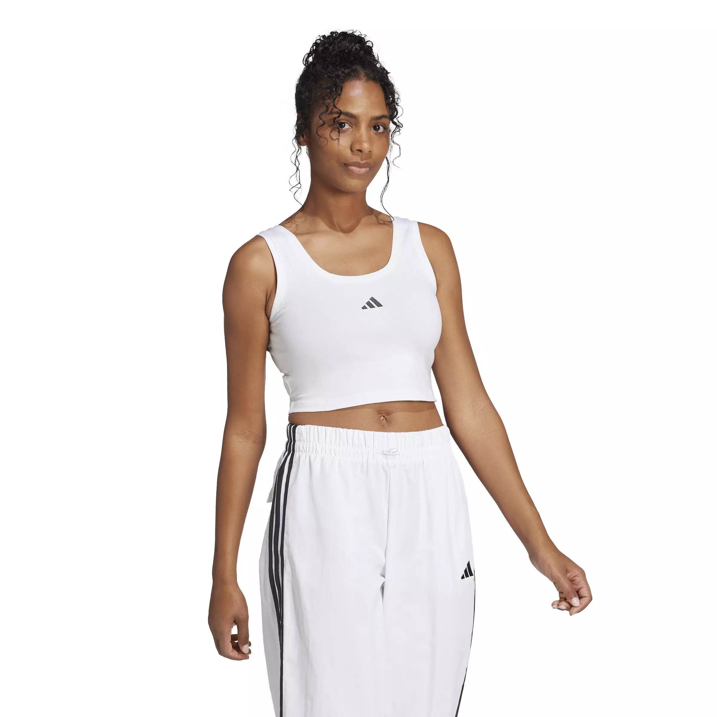 adidas Women's Essentials Small Logo Cotton Lifestyle Tank Top - White/Black - WHITE/BLACK