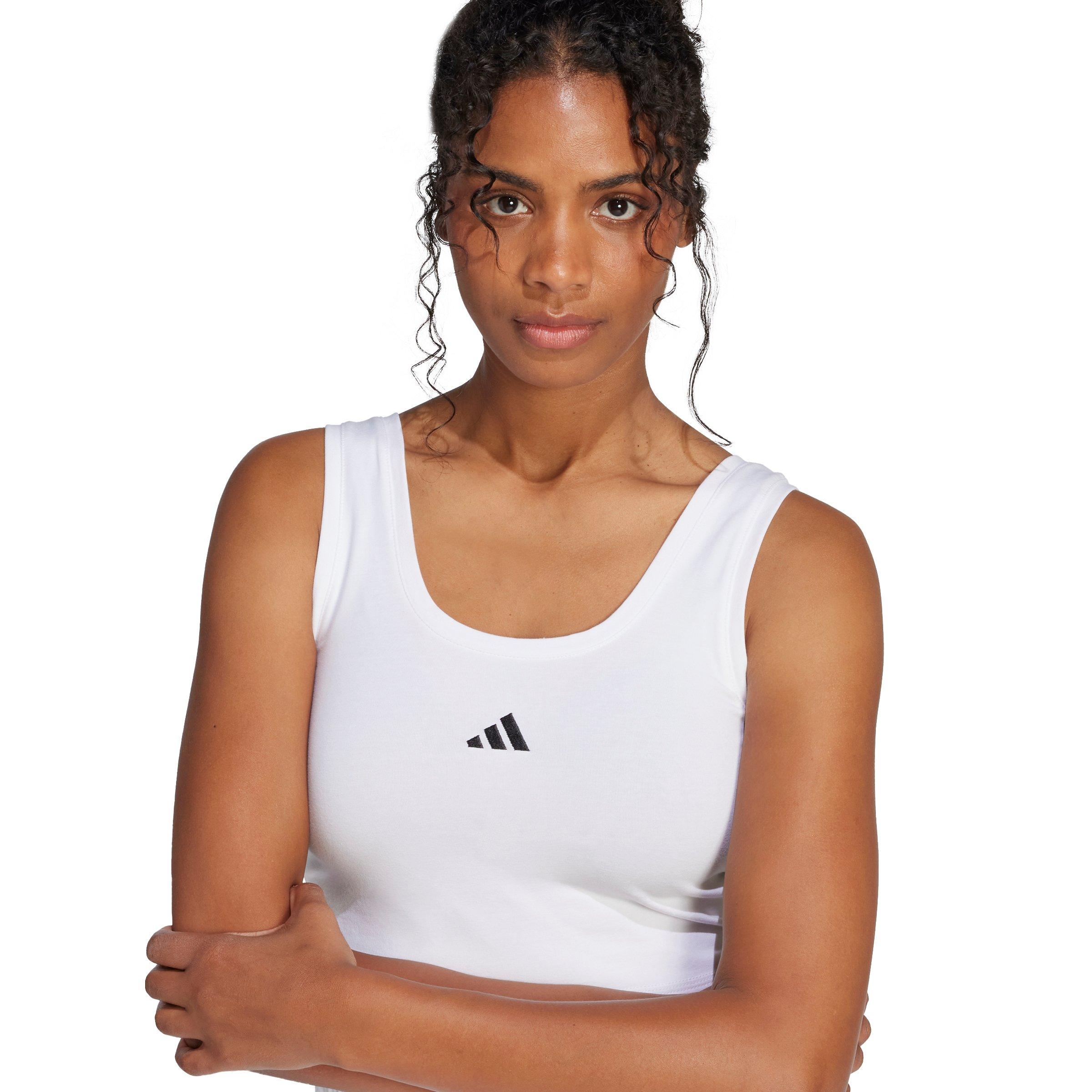adidas Women's Essentials Small Logo Cotton Lifestyle Tank Top - White/Black - WHITE/BLACK Thumbnail View 4