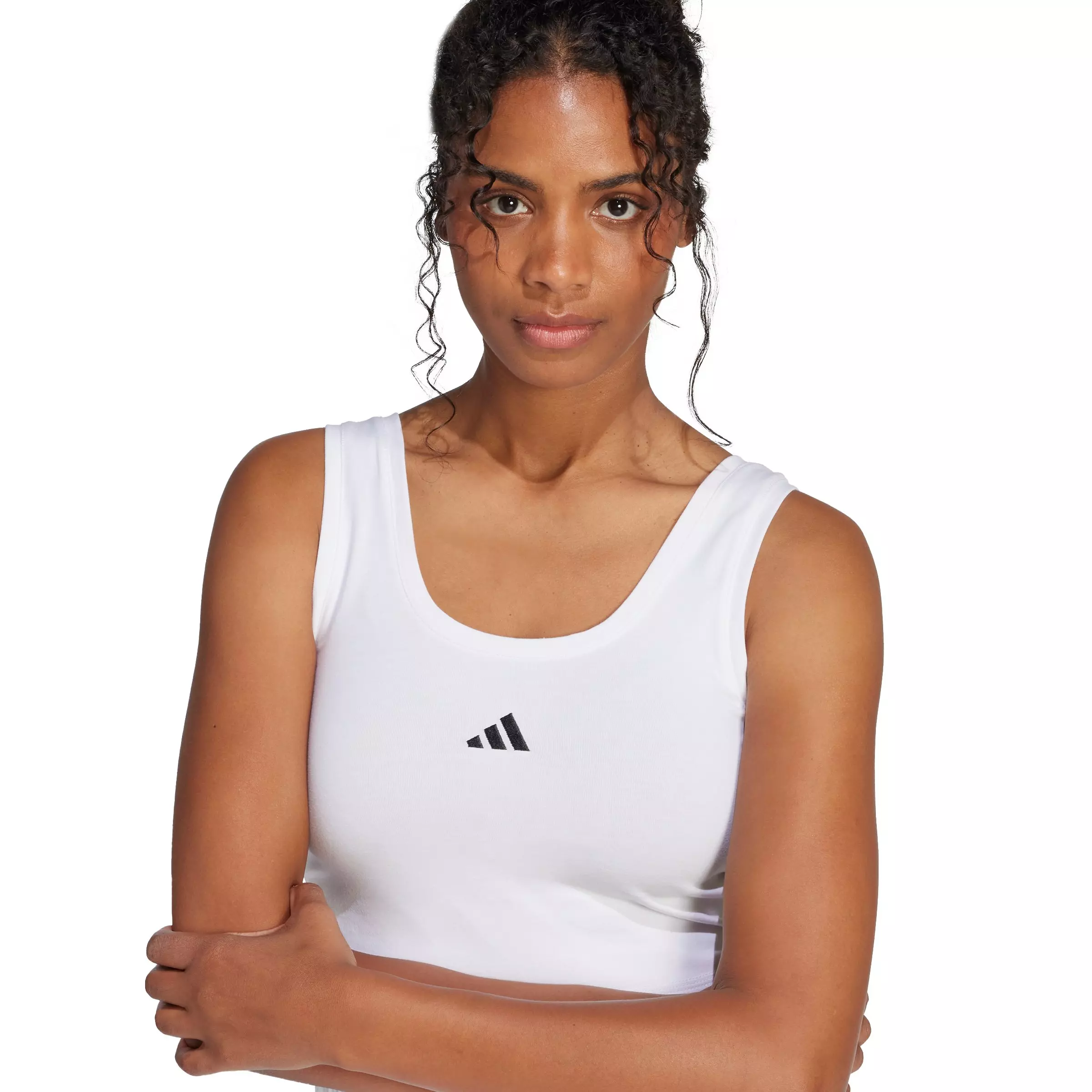 adidas Women's Essentials Small Logo Cotton Lifestyle Tank Top - White/Black - WHITE/BLACK