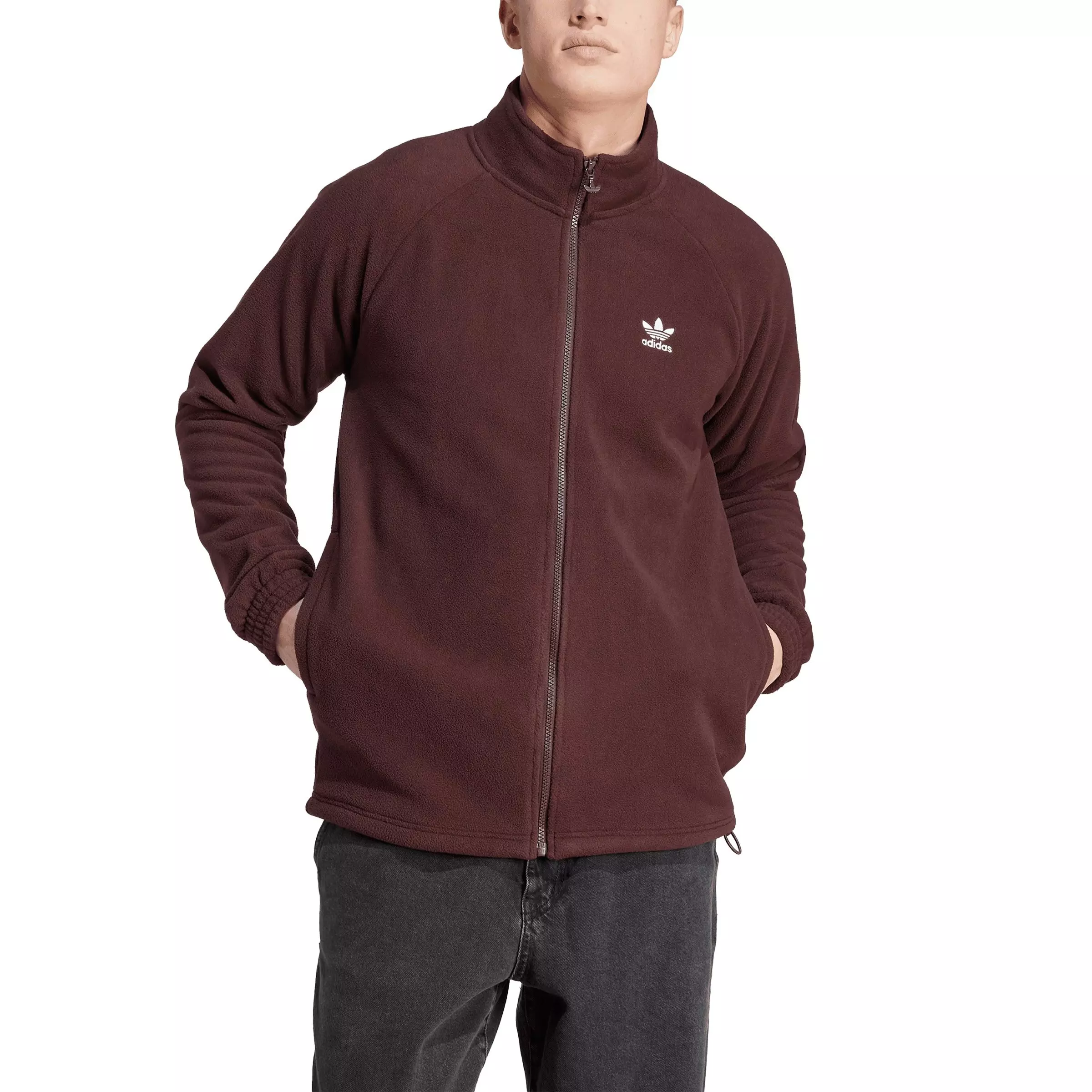 adidas Originals Men's Adicolor Classics Trefoil Teddy Fleece Jacket-Brown - BROWN